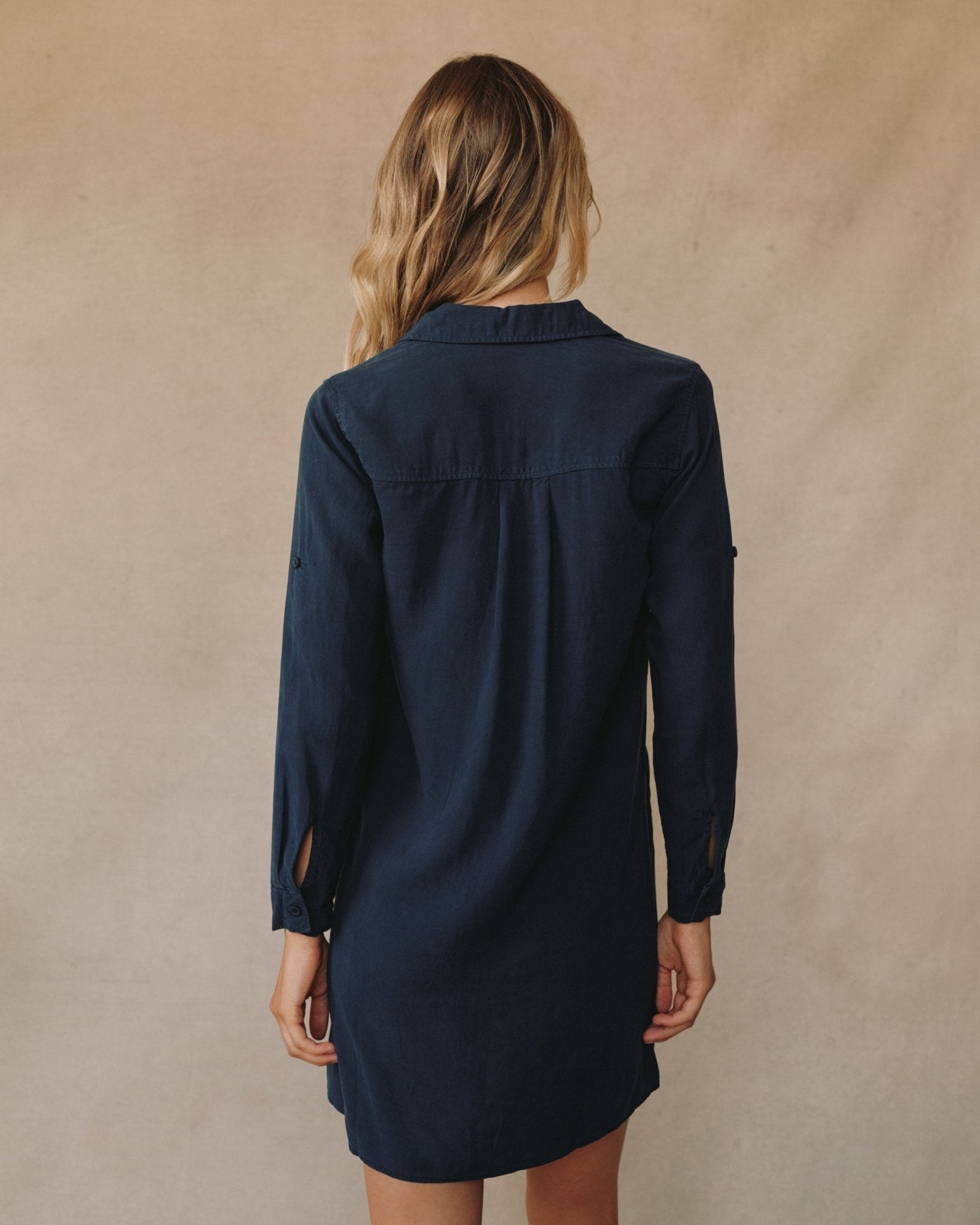 A Line Rolled Tab Sleeve Dress - Endless Sea