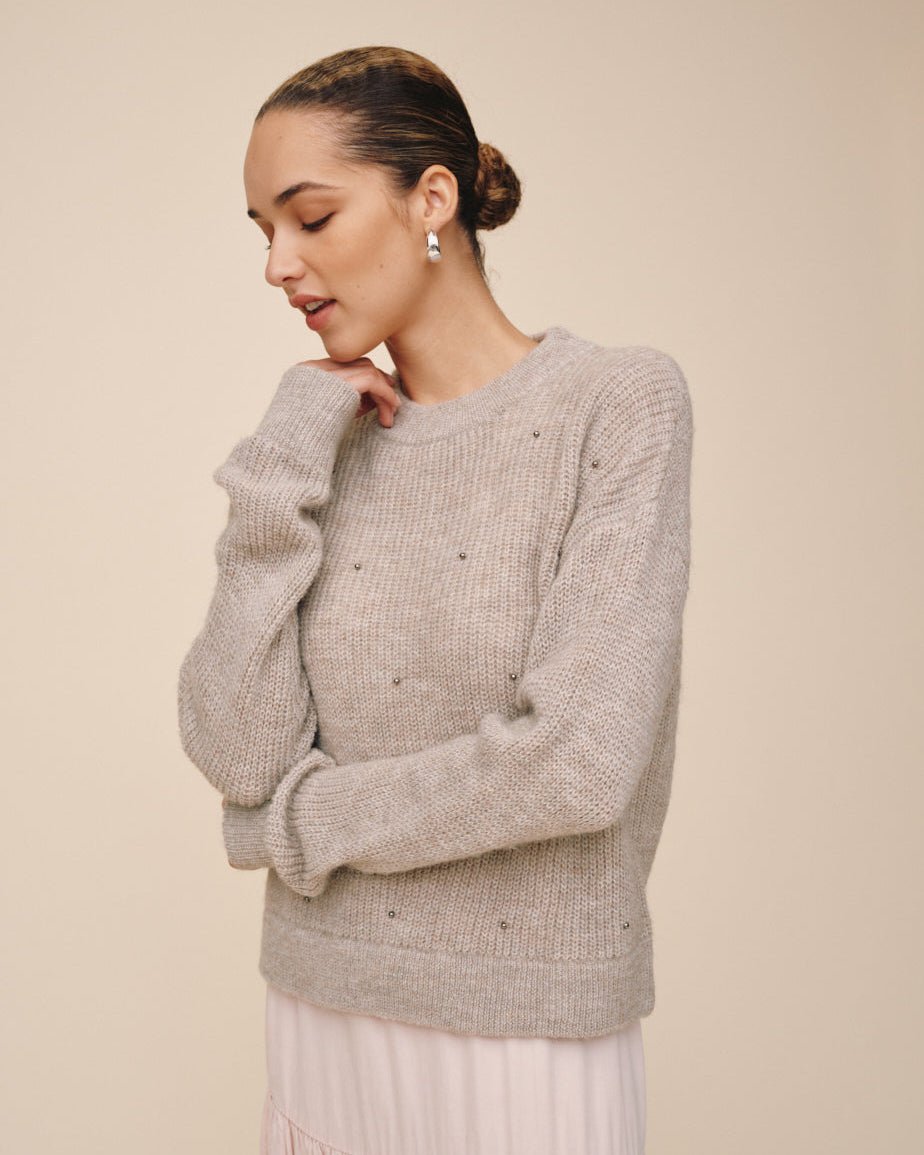 Beaded Crew Neck Sweater - Hazel Wood