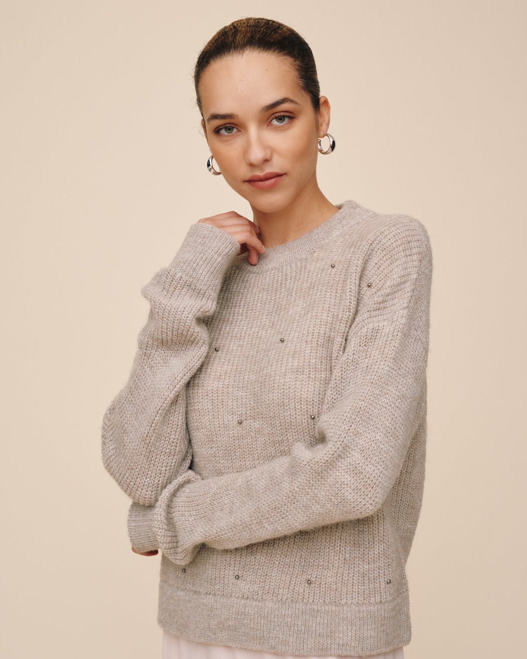Beaded Crew Neck Sweater - Hazel Wood
