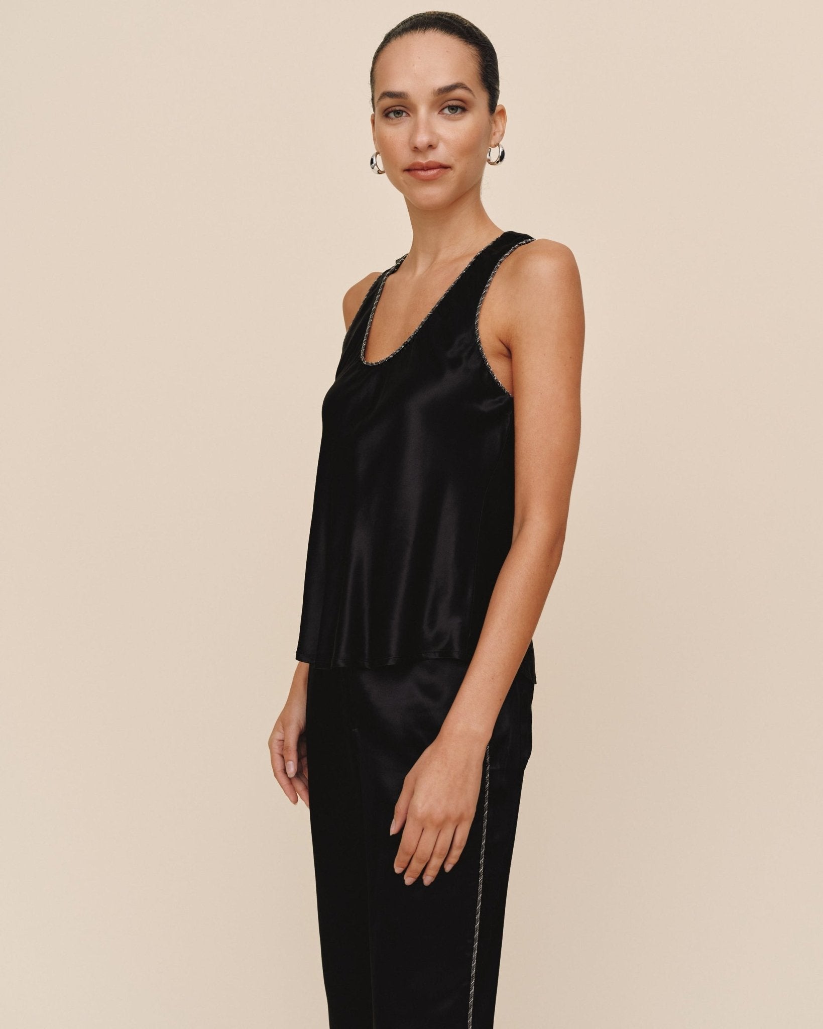 Beaded Trim Tank - Black