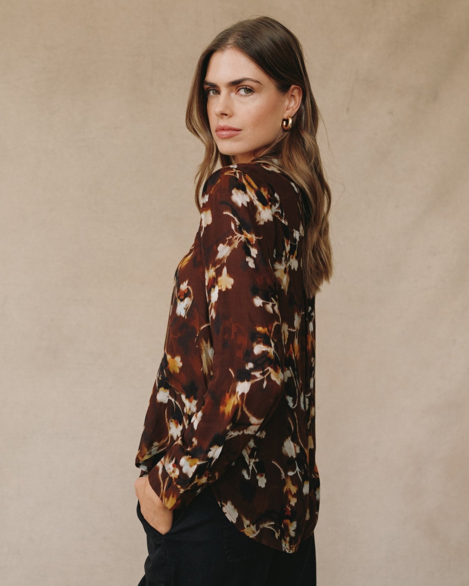 Button Down Shirt - Blurred Blooms Print