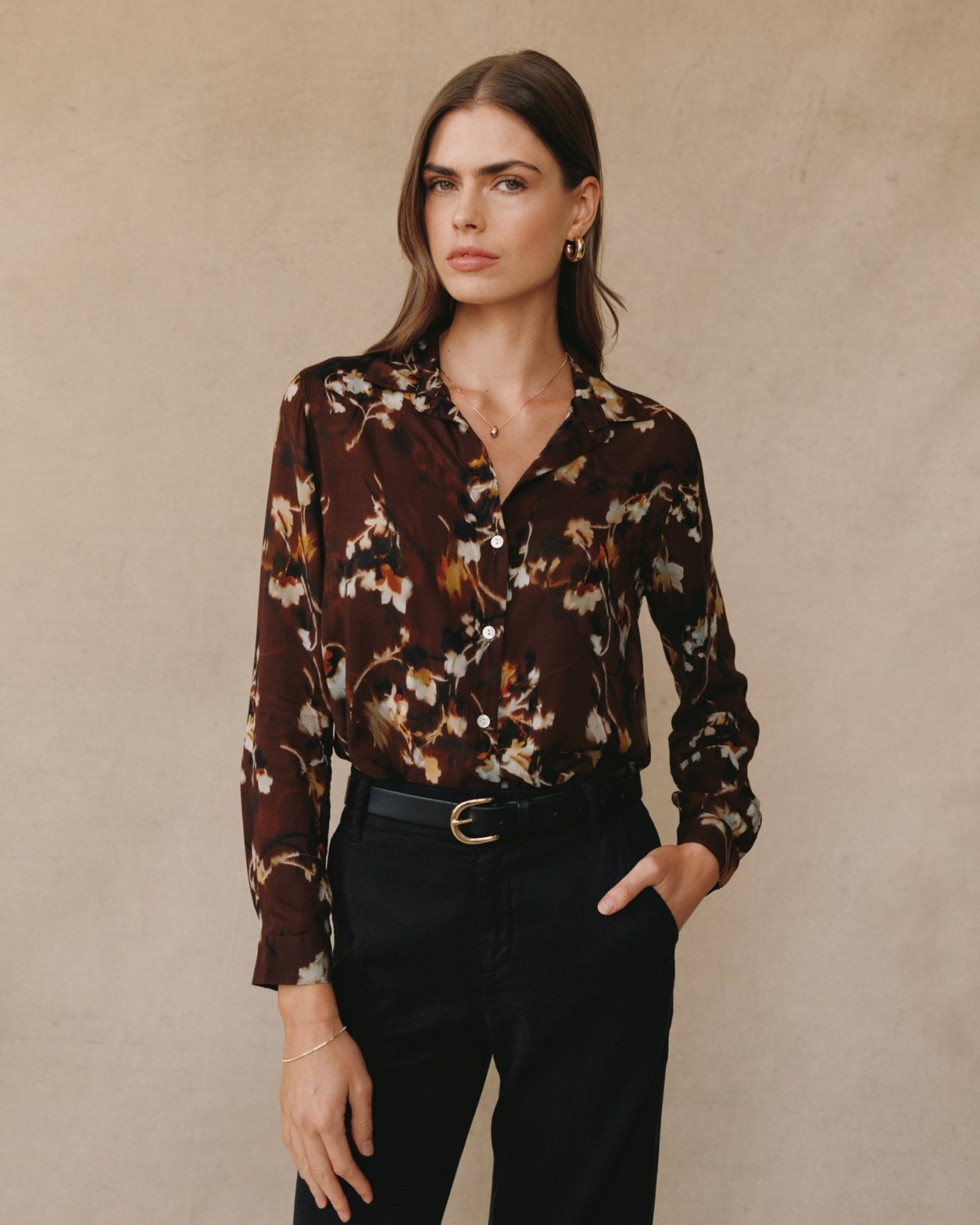 Button Down Shirt - Blurred Blooms Print