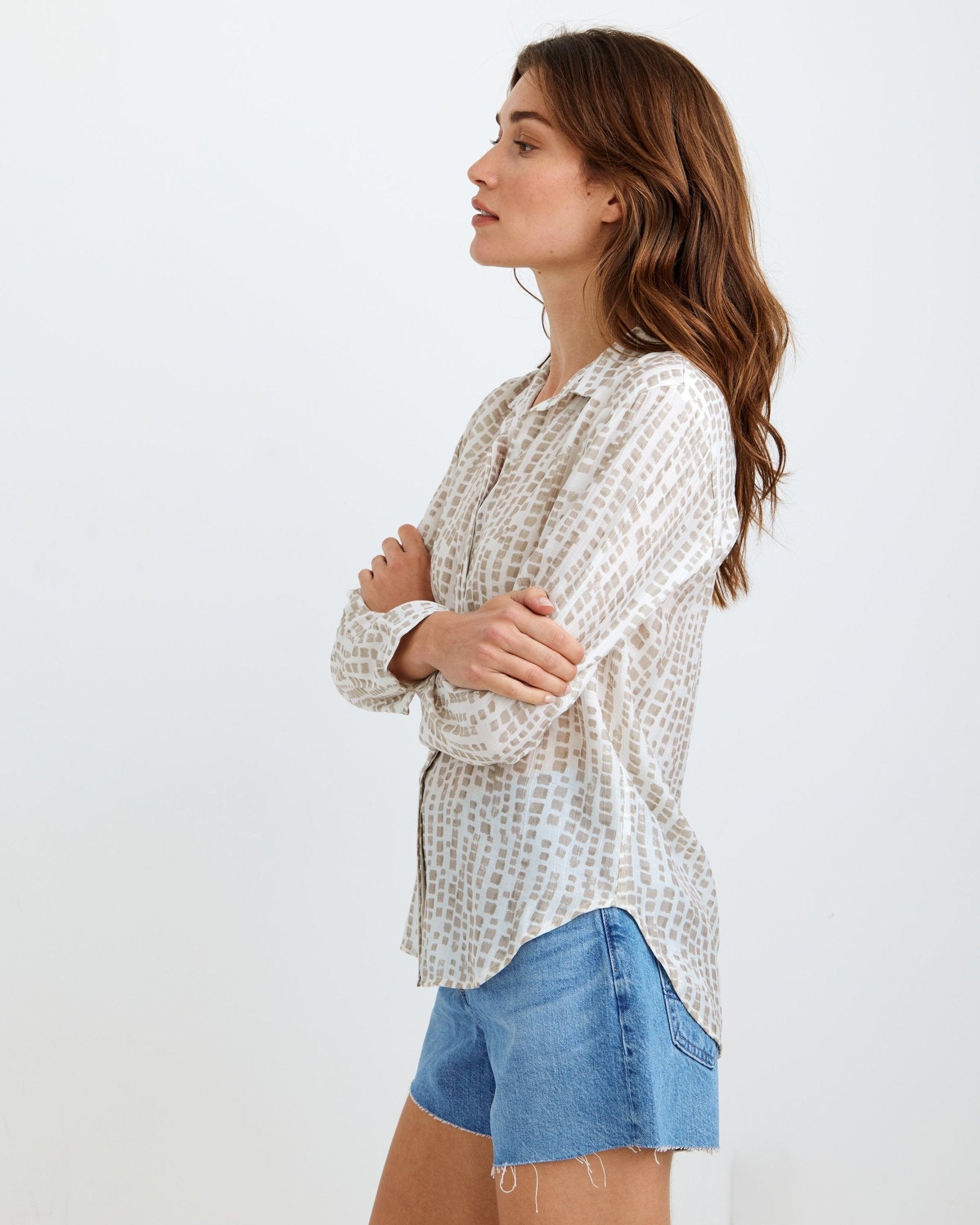 Clean Front Hipster Shirt - Abstract Blocks Print