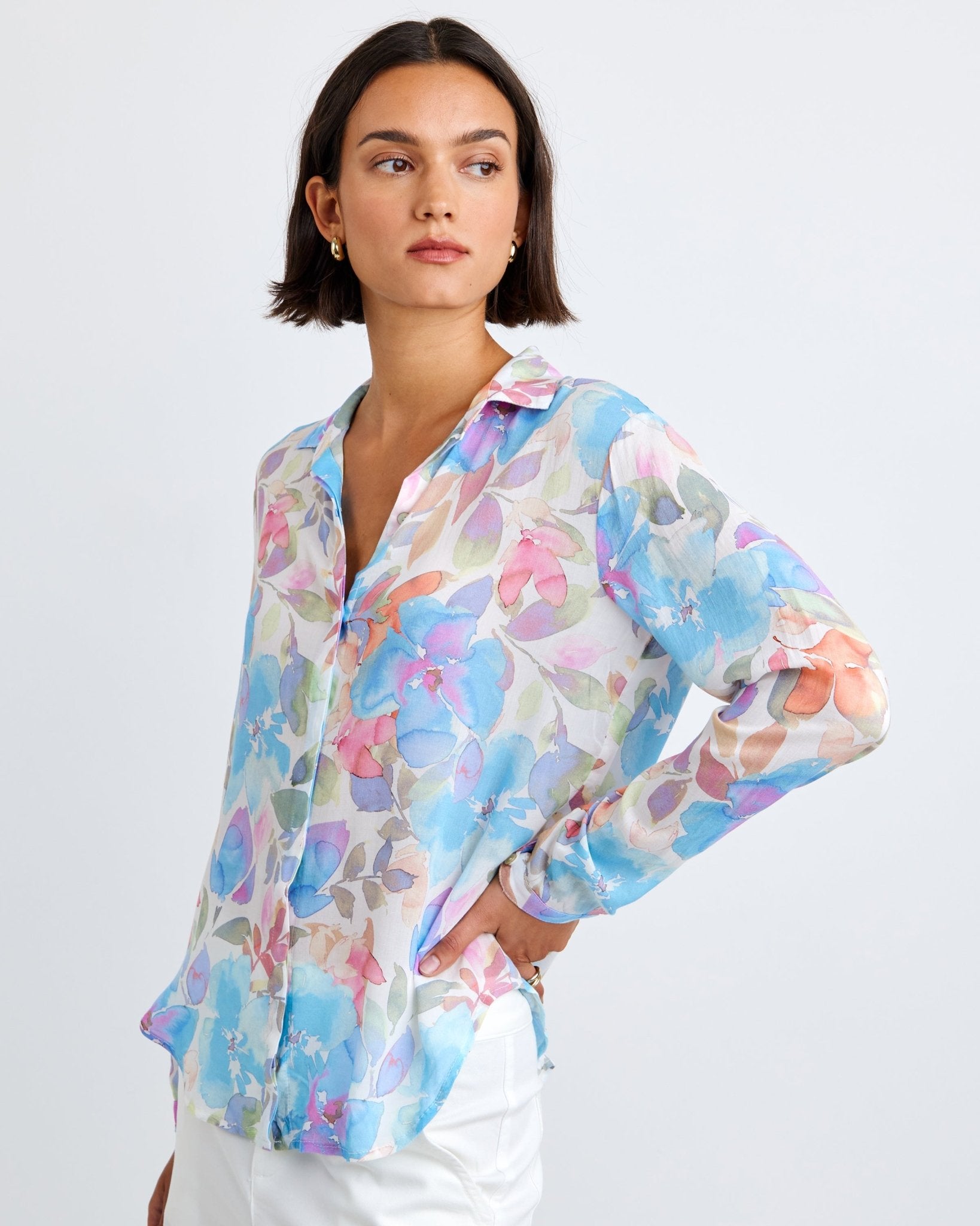 Clean Front Hipster Shirt - Floral Garden Print