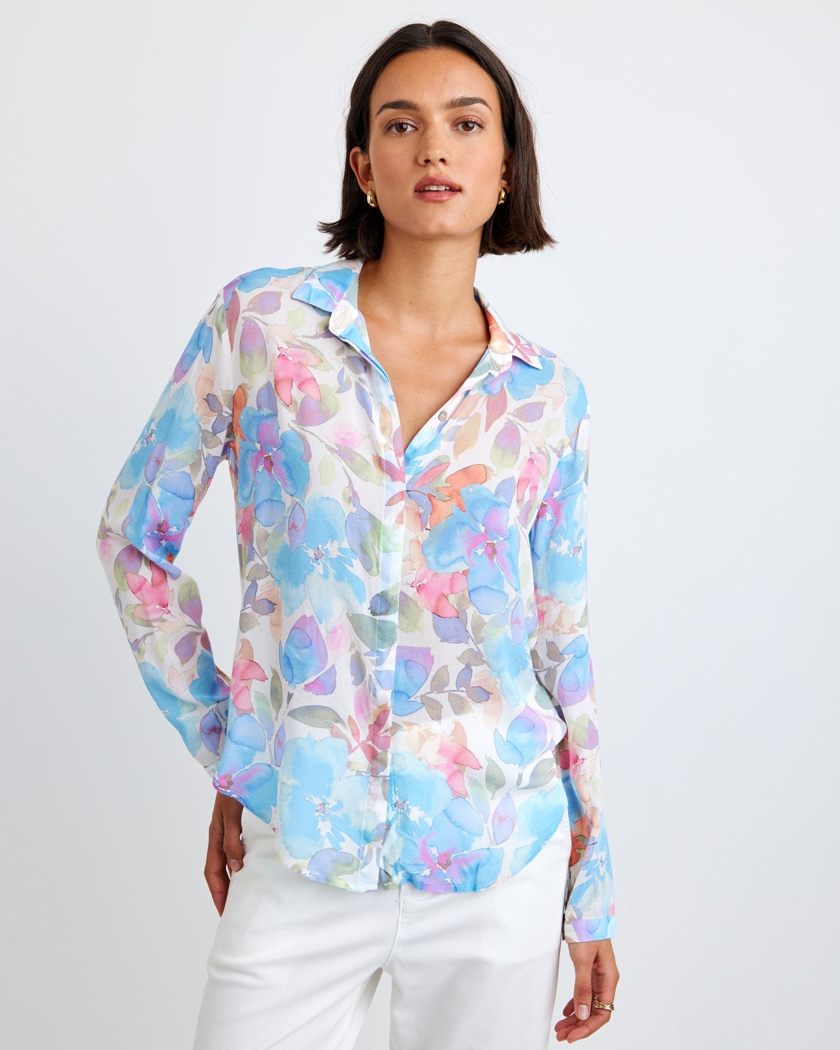 Clean Front Hipster Shirt - Floral Garden Print