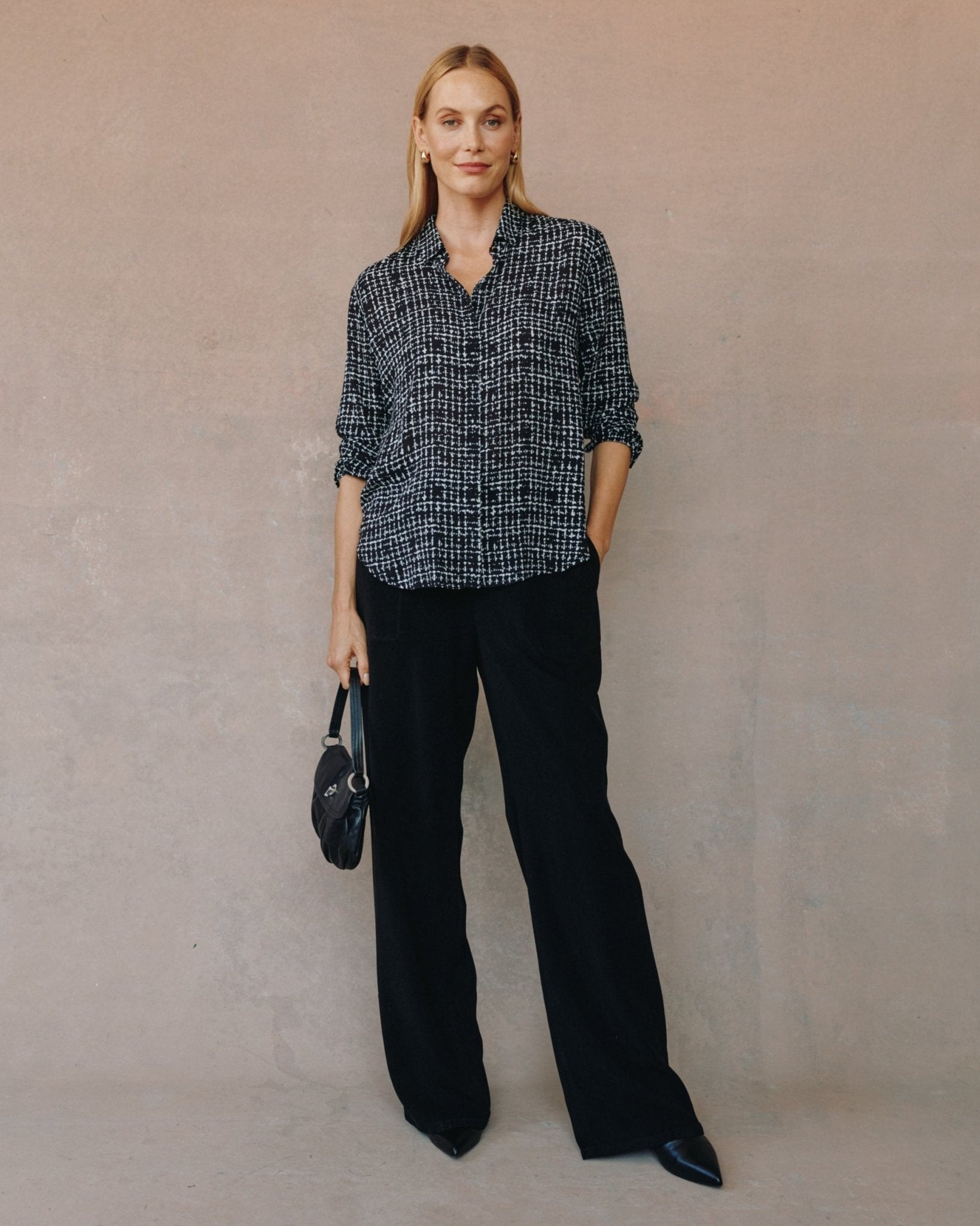 Clean Front Hipster Shirt - Grid Print