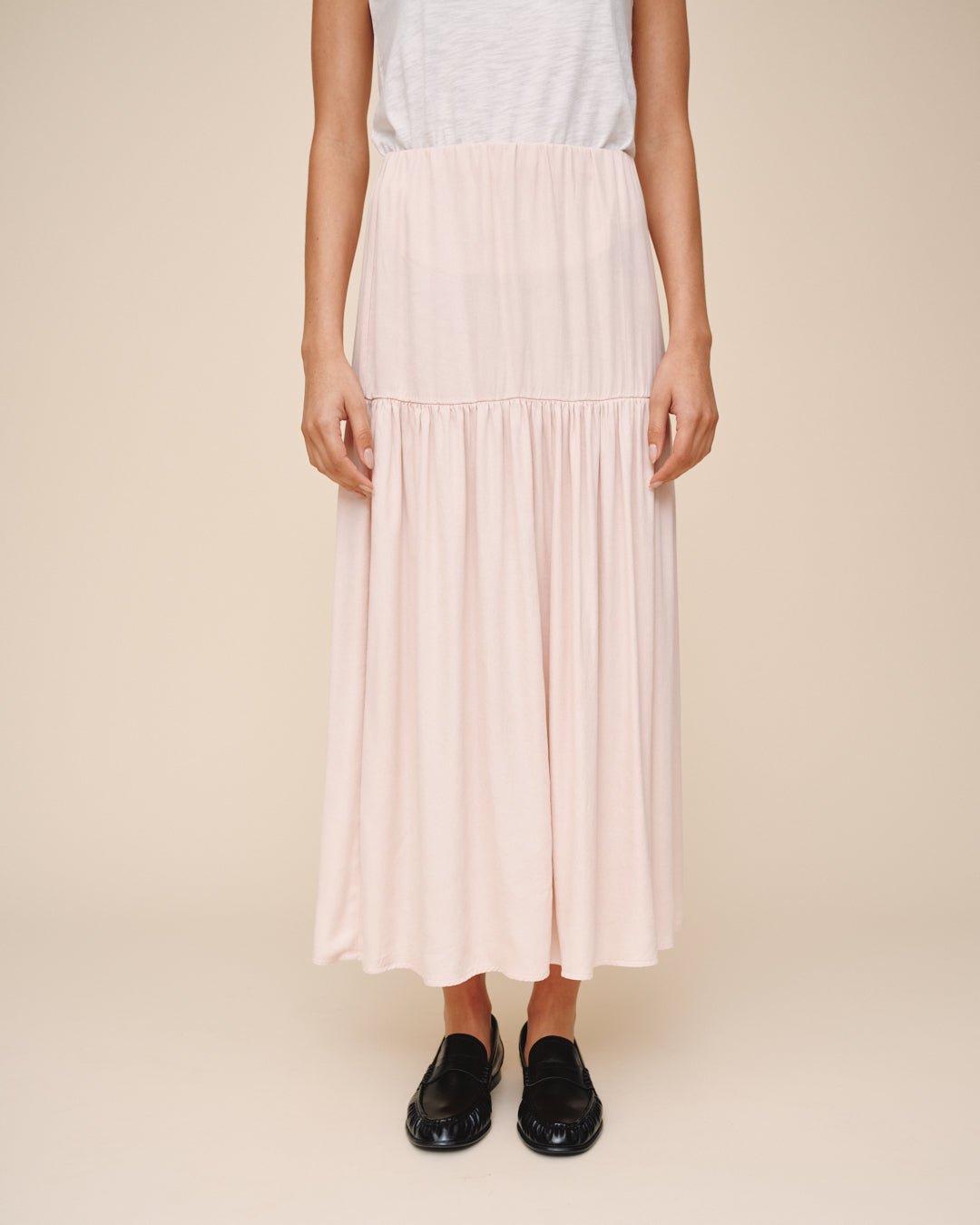 Dropped Waist Ruffle Maxi Skirt - Cherry Blossom