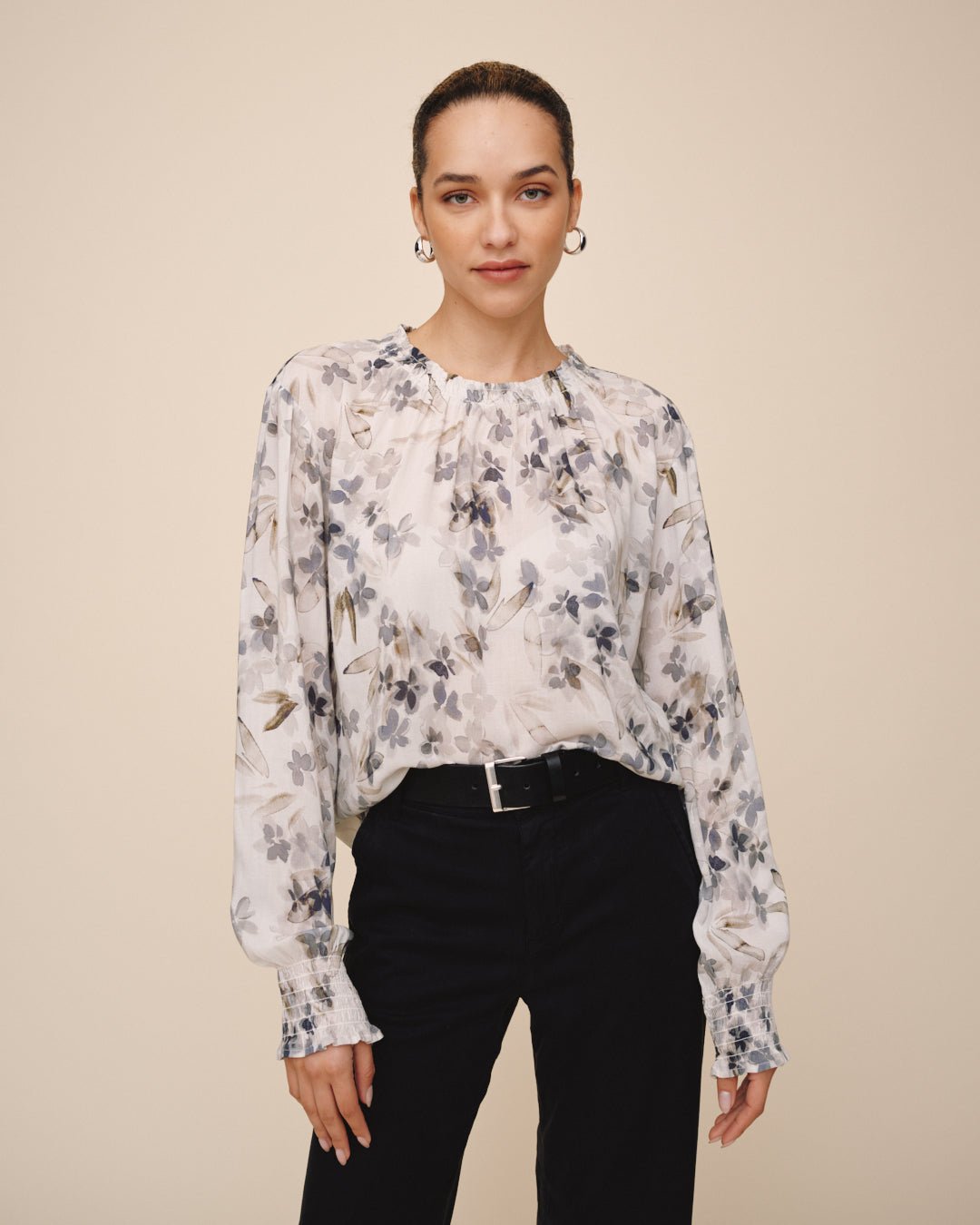 Elastic Shirred Blouse - Frozen Wisteria