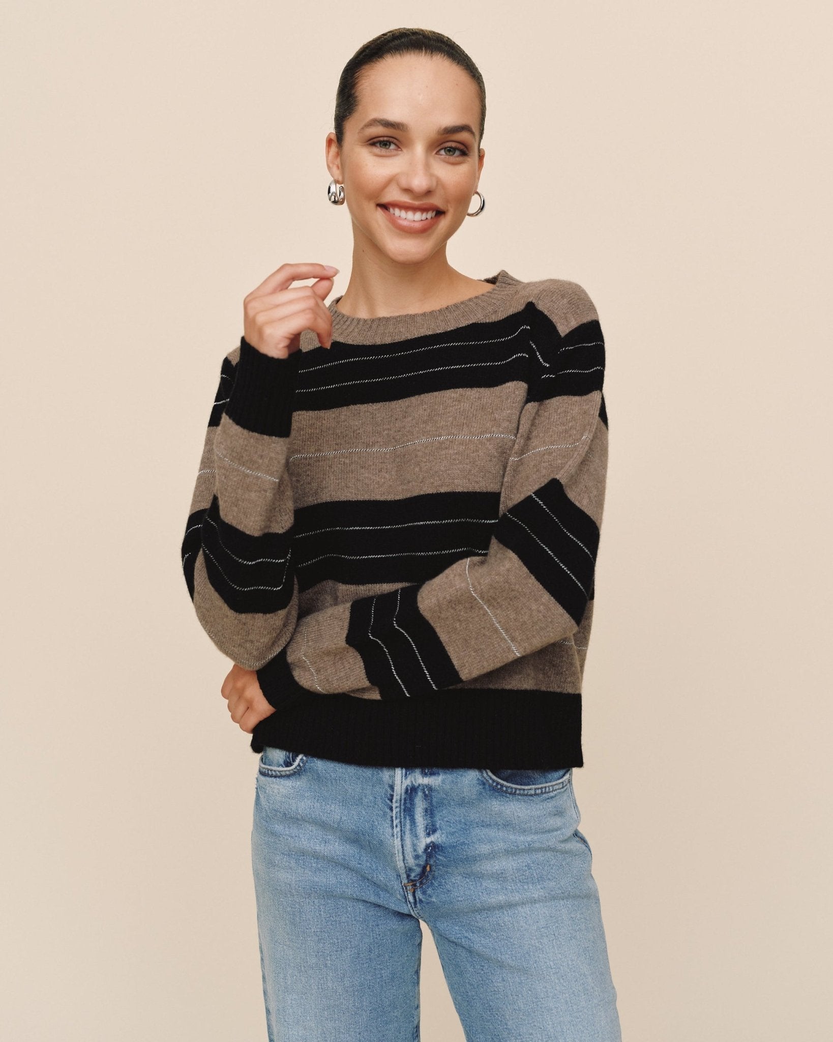 Fitted Crew Sweater - Frappe Stripe