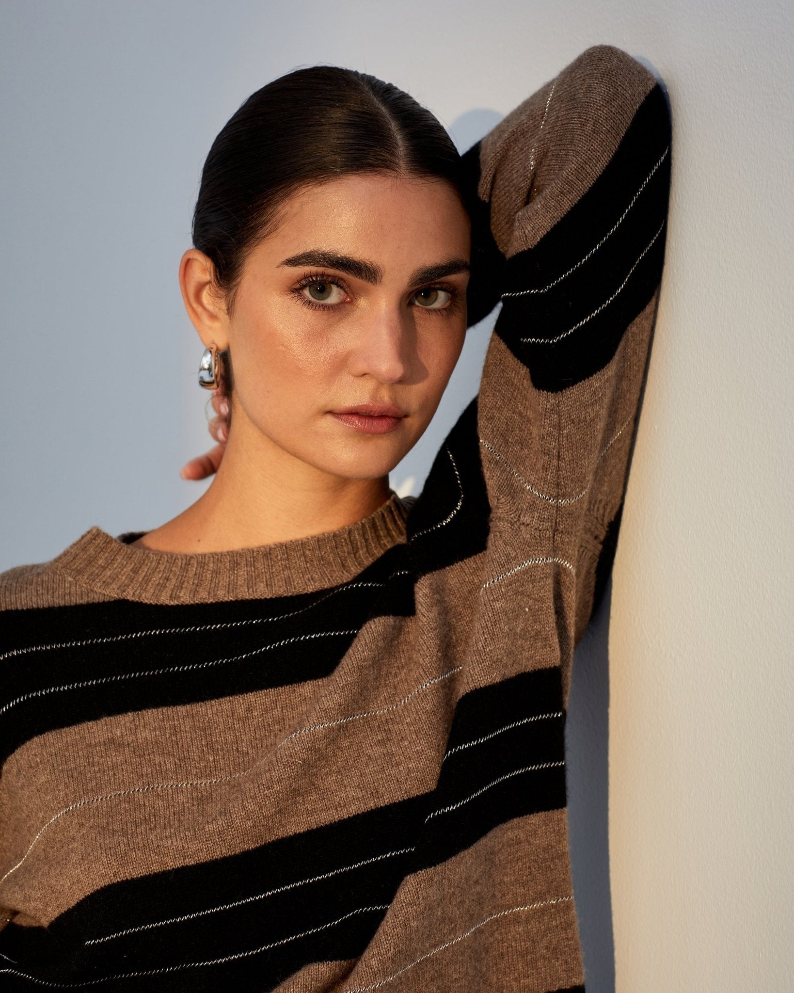 Fitted Crew Sweater - Frappe Stripe