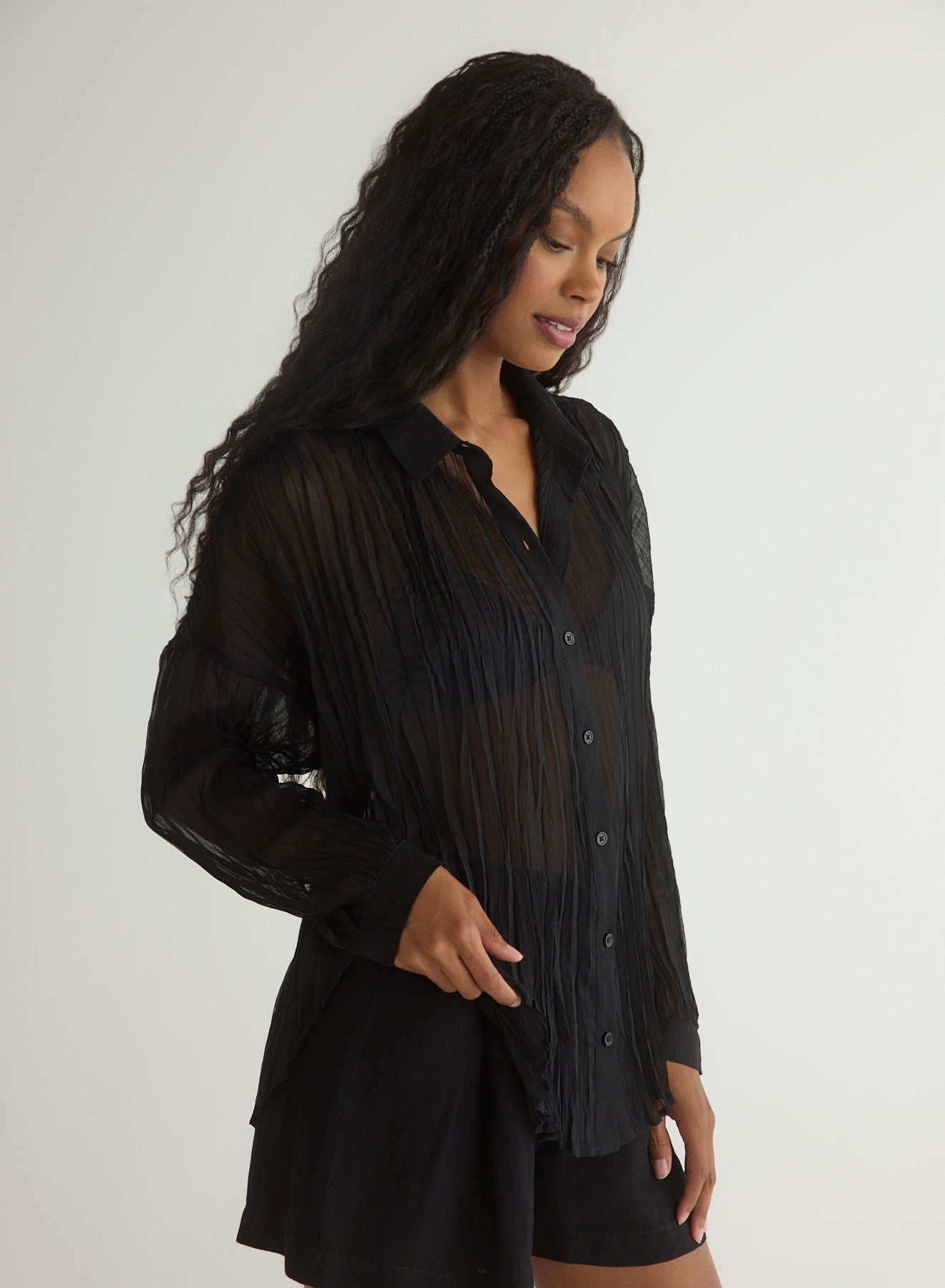 Flowy Pleated Shirt - Black
