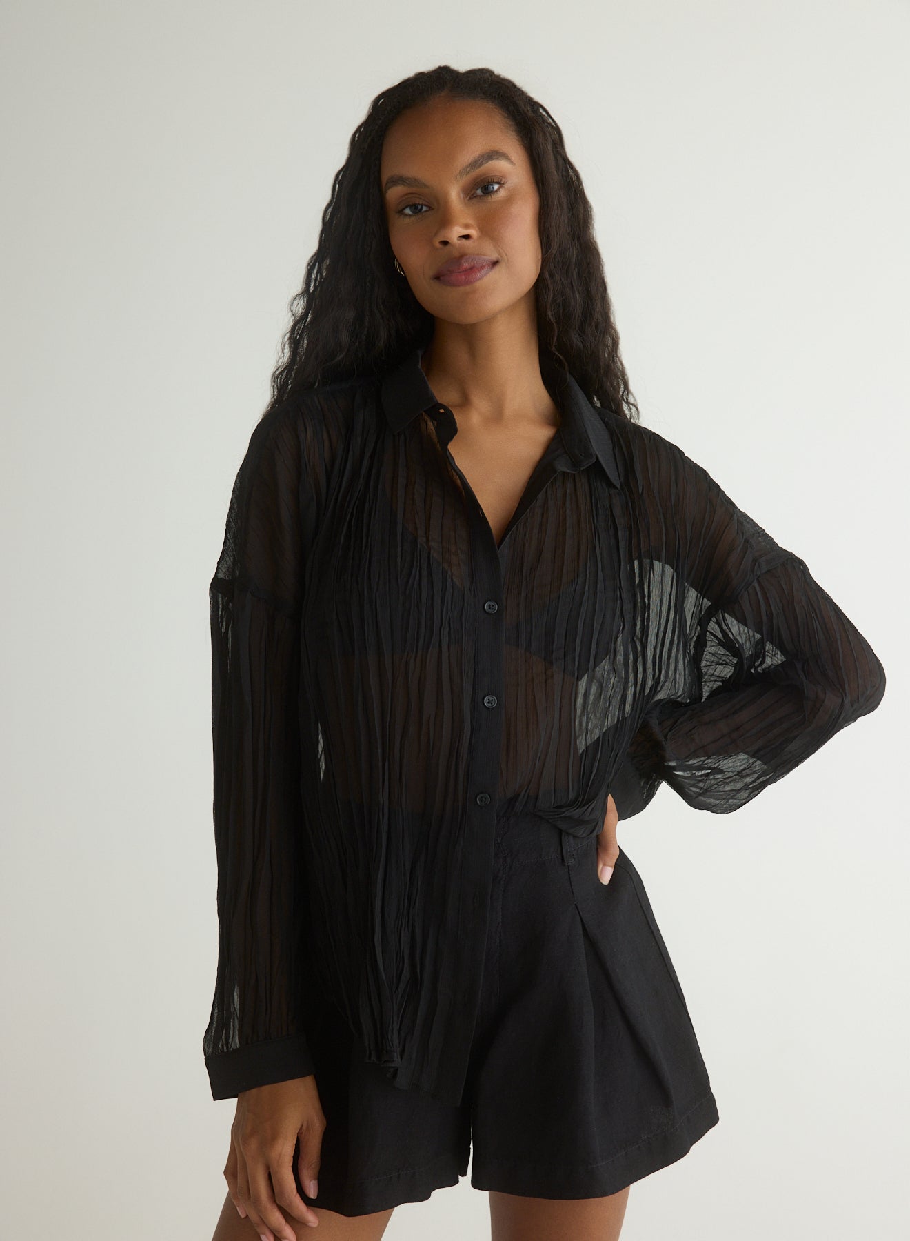 Flowy Pleated Shirt - Black