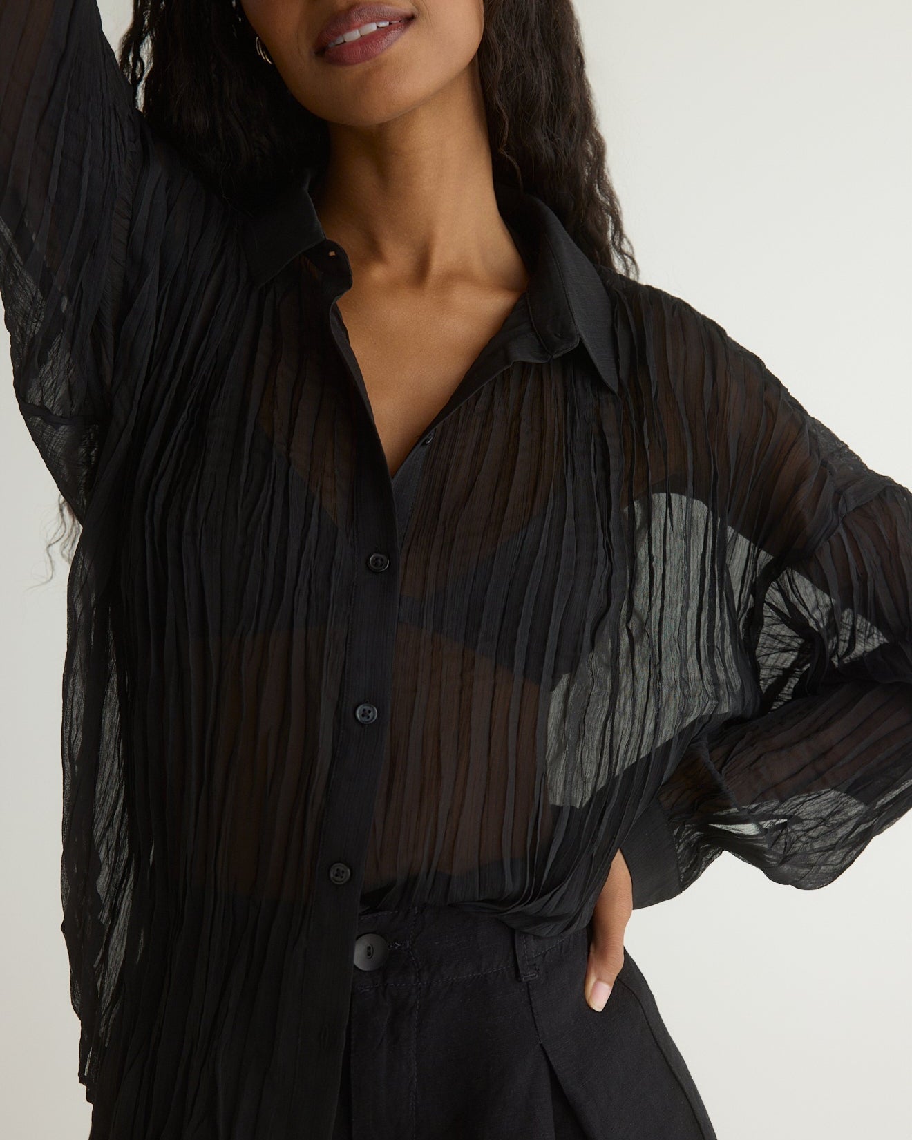 Flowy Pleated Shirt - Black