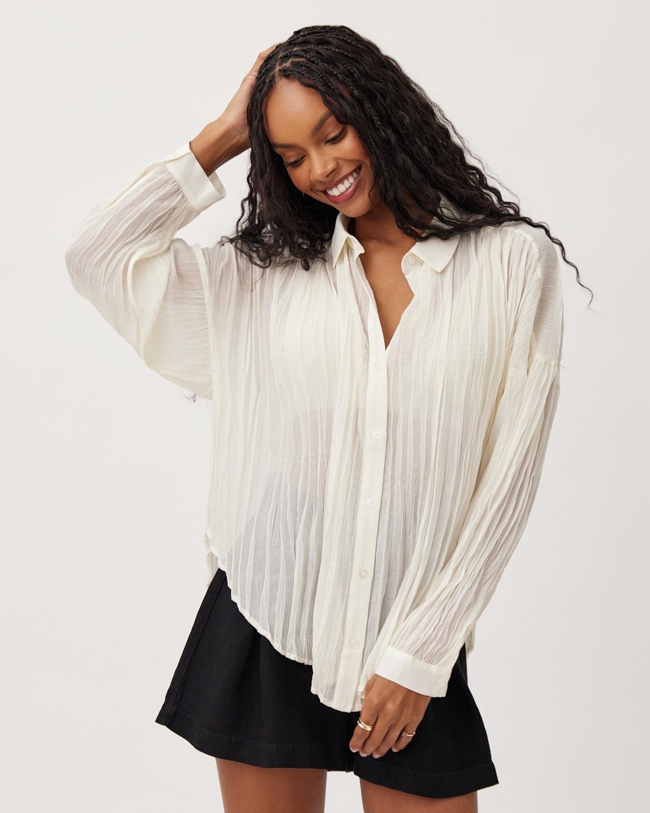 Flowy Pleated Shirt - French Ivory