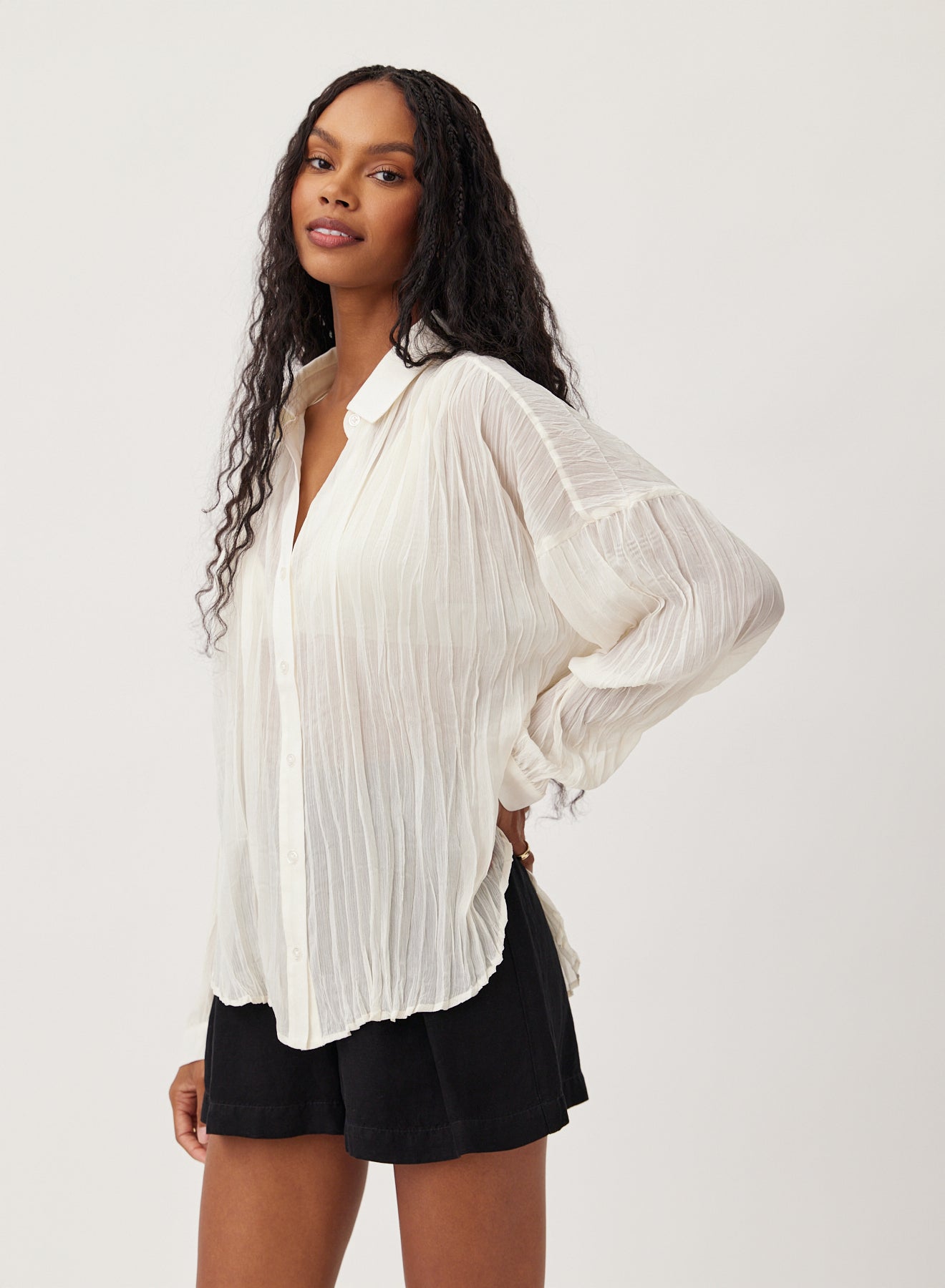 Flowy Pleated Shirt - French Ivory