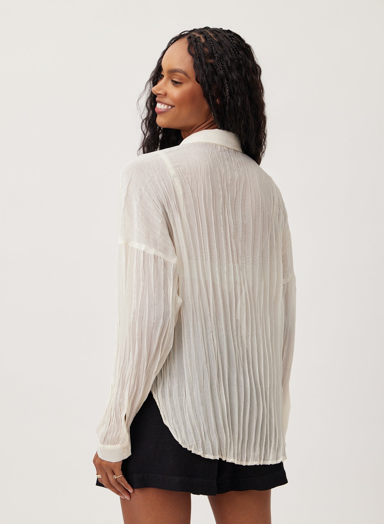 Flowy Pleated Shirt - French Ivory