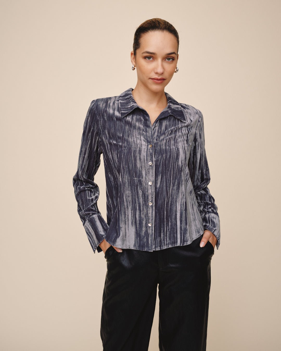 Flowy Wide Collar Button Down - Velvet Storm