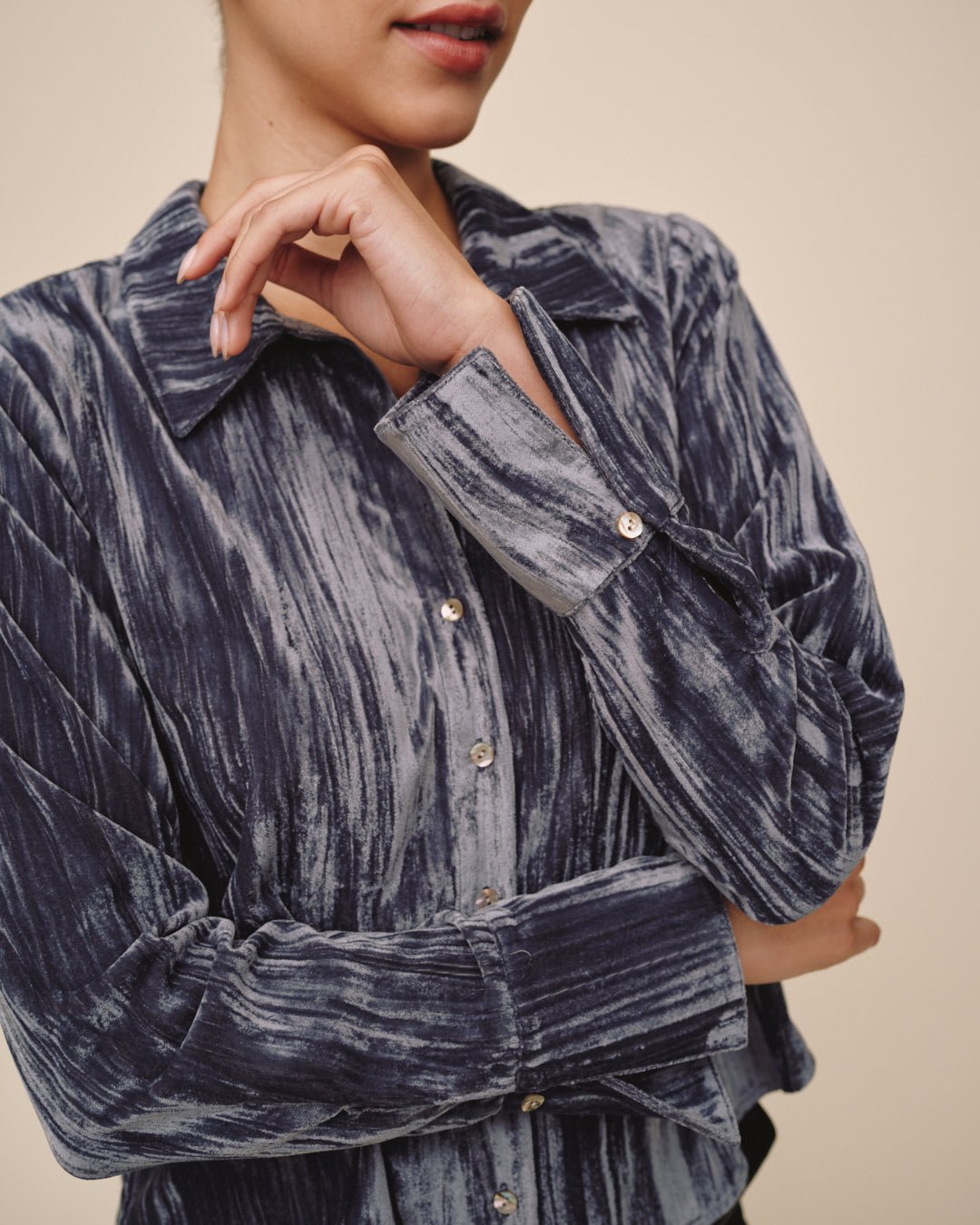 Flowy Wide Collar Button Down - Velvet Storm