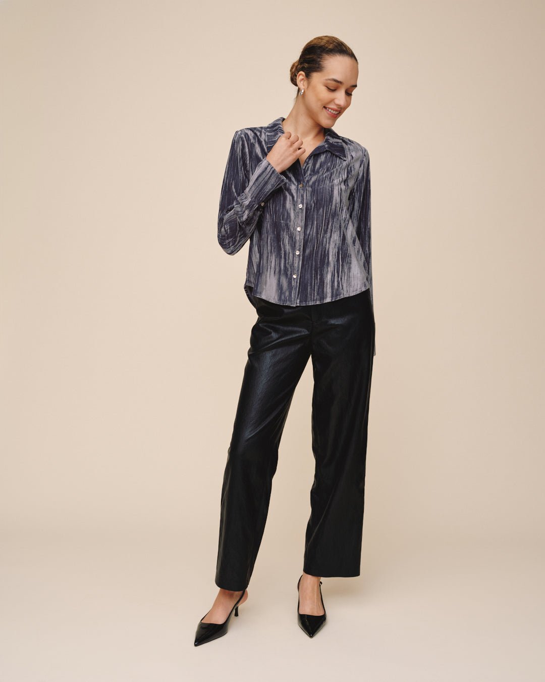 Flowy Wide Collar Button Down - Velvet Storm