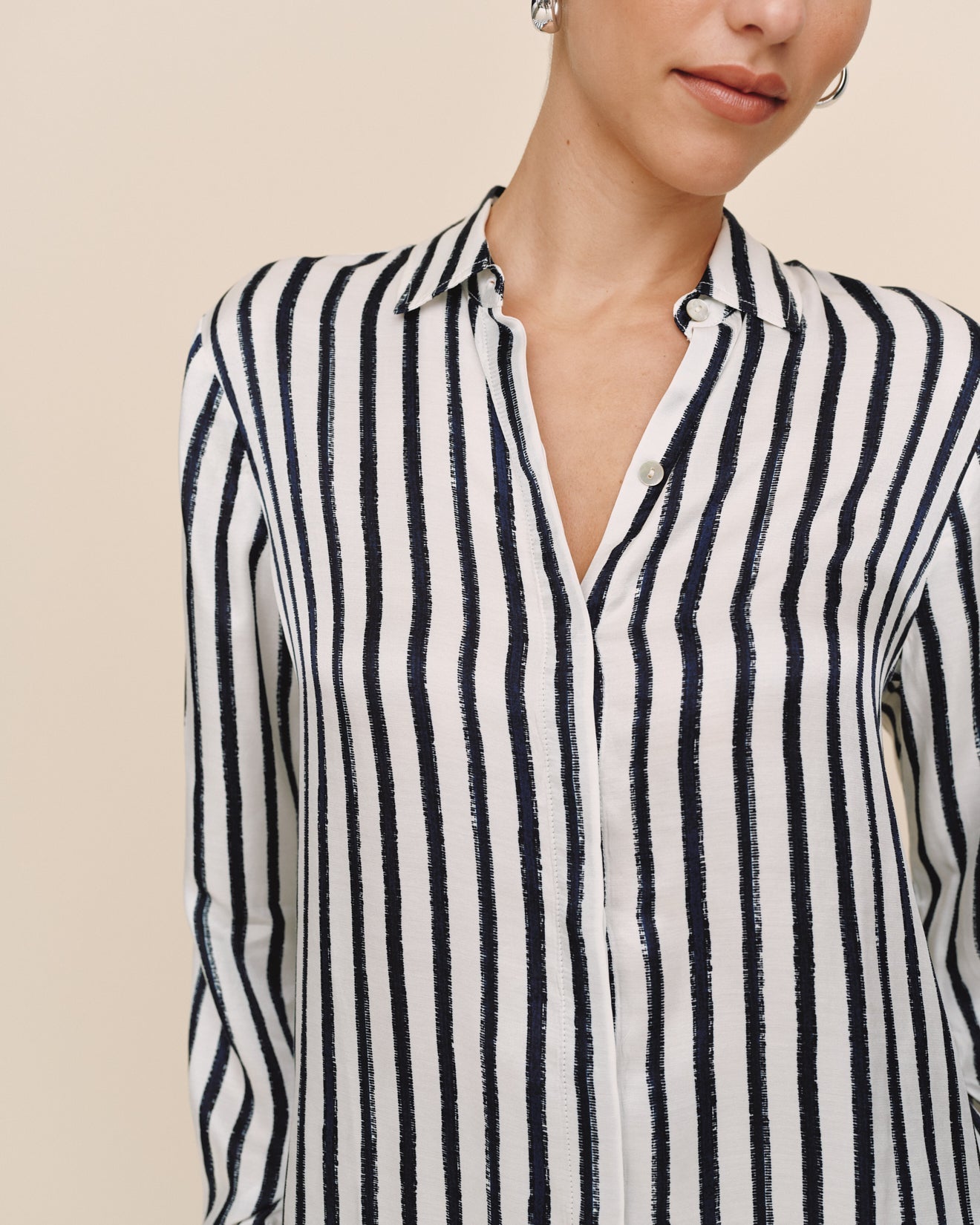 High Low Hem Shirt - Indigo Ink Stripe