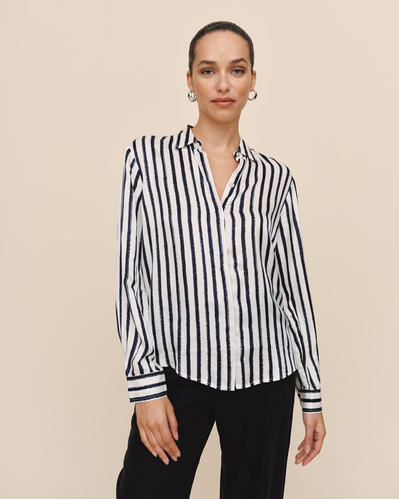High Low Hem Shirt - Indigo Ink Stripe
