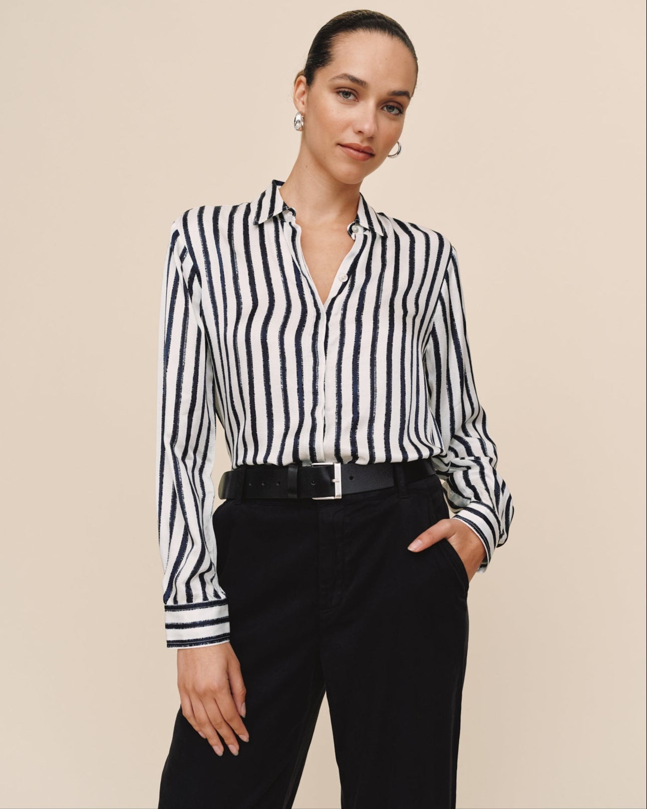 High Low Hem Shirt - Indigo Ink Stripe