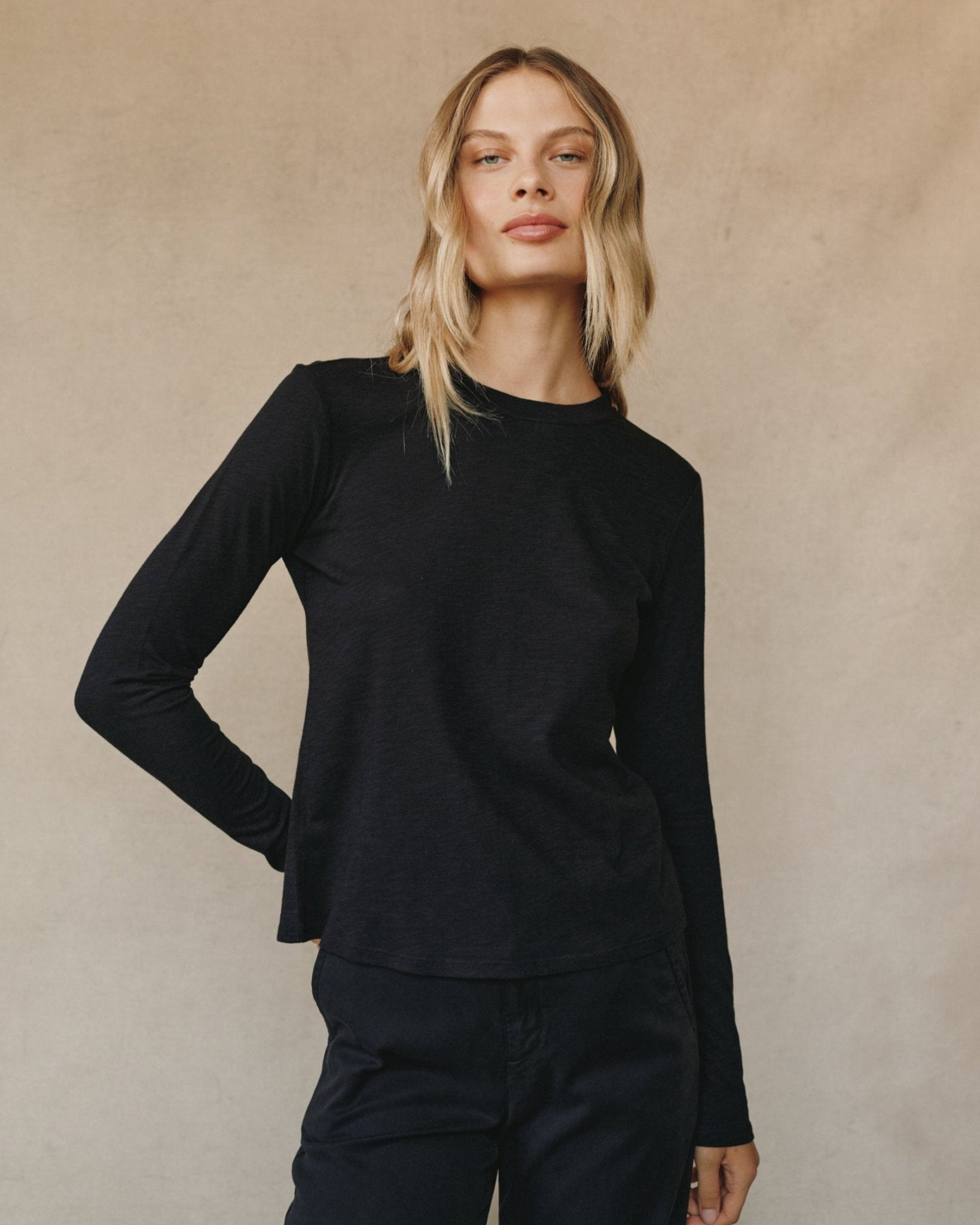 Long Sleeve Crew Tee - Black