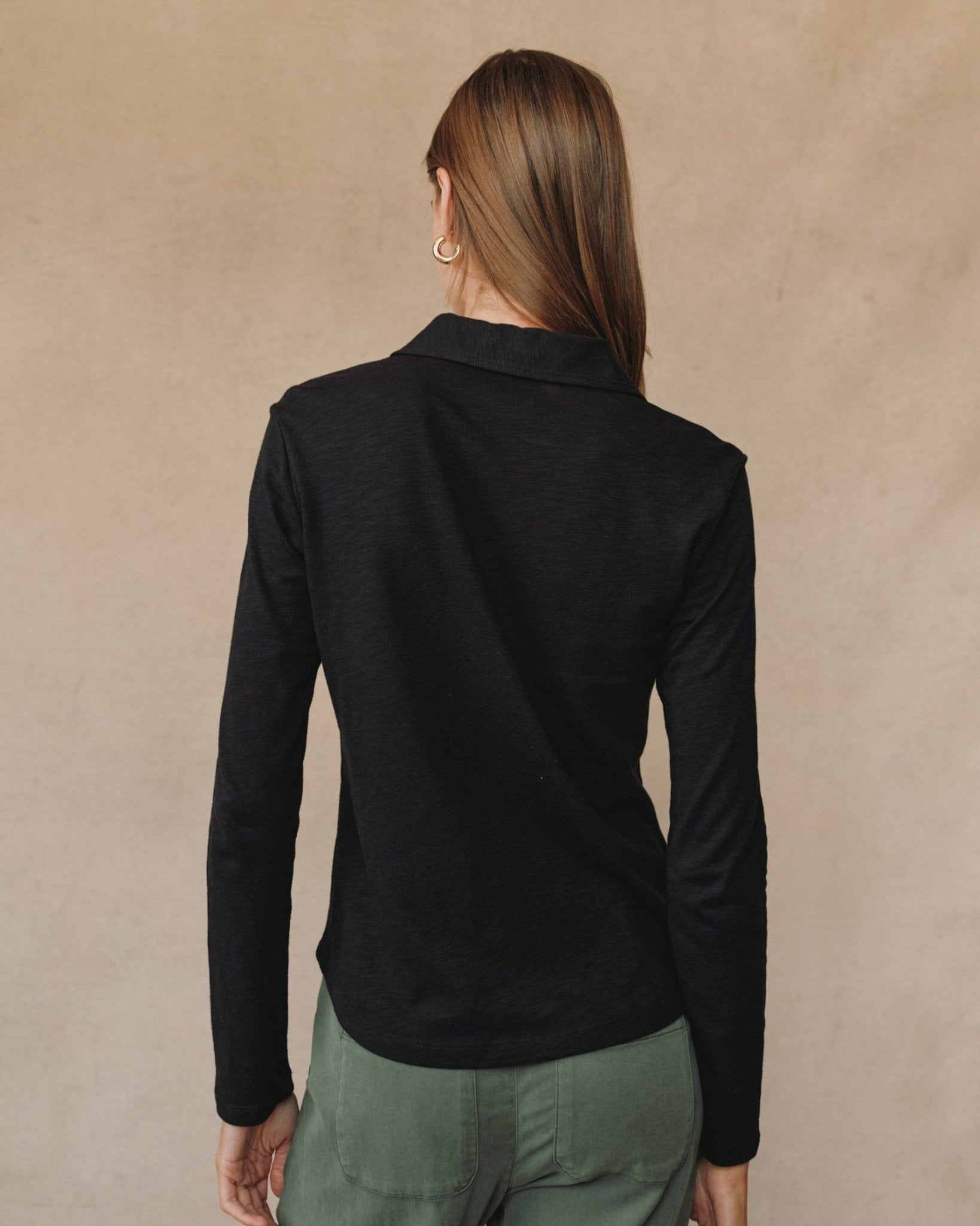 Long Sleeve Knit Button Down - Black