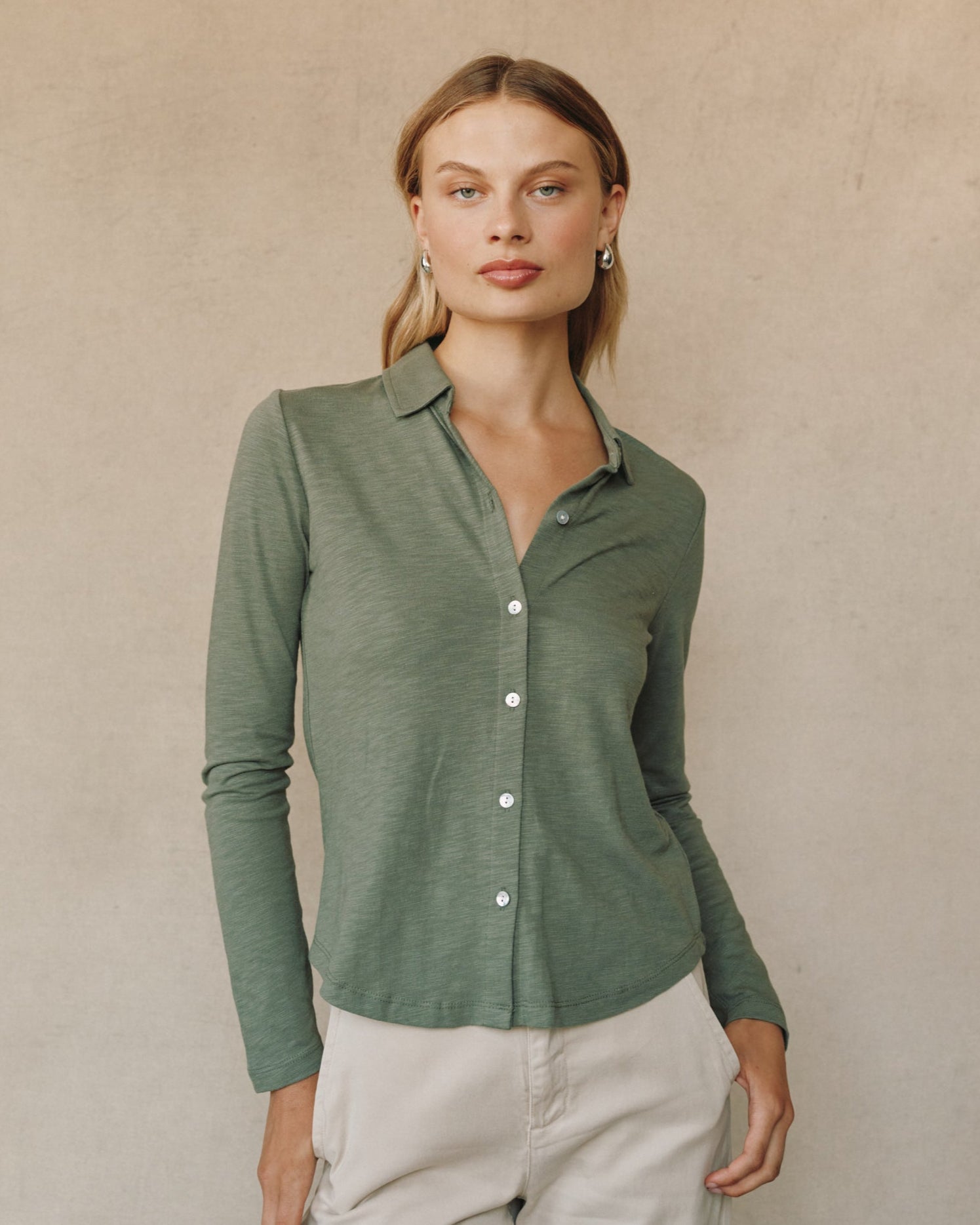 Long Sleeve Knit Button Down - Fernwood