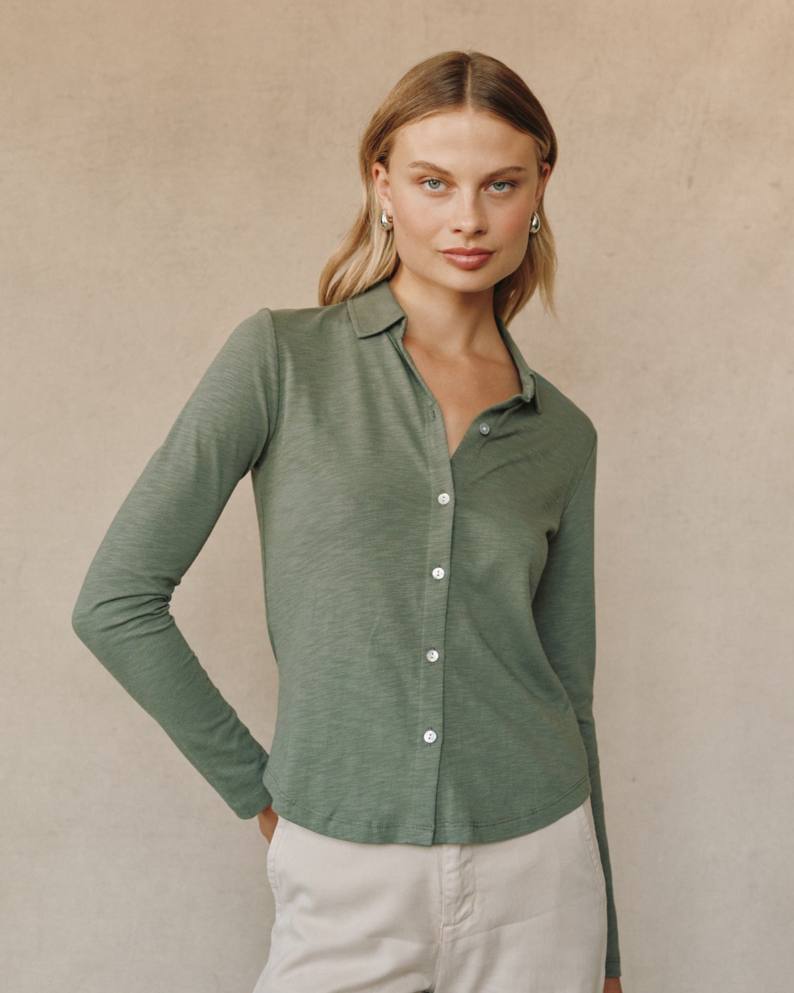 Long Sleeve Knit Button Down - Fernwood