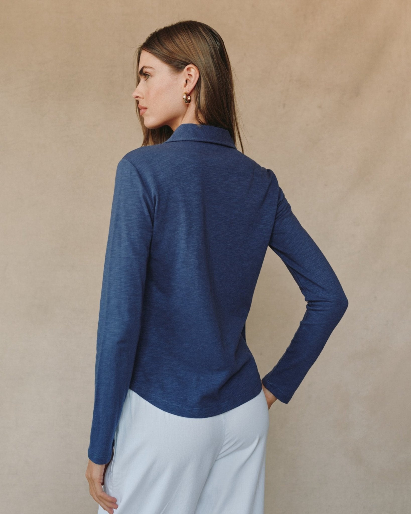Long Sleeve Knit Button Down - Hudson Blue