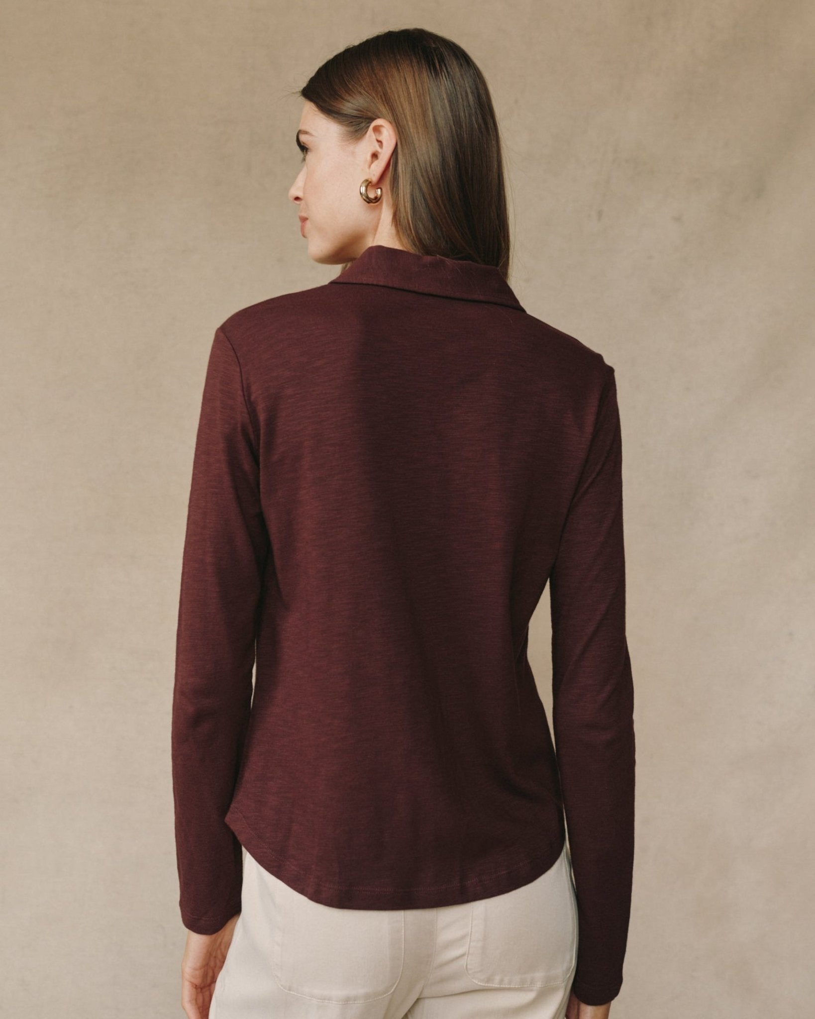 Long Sleeve Knit Button Down - Pinot Noir