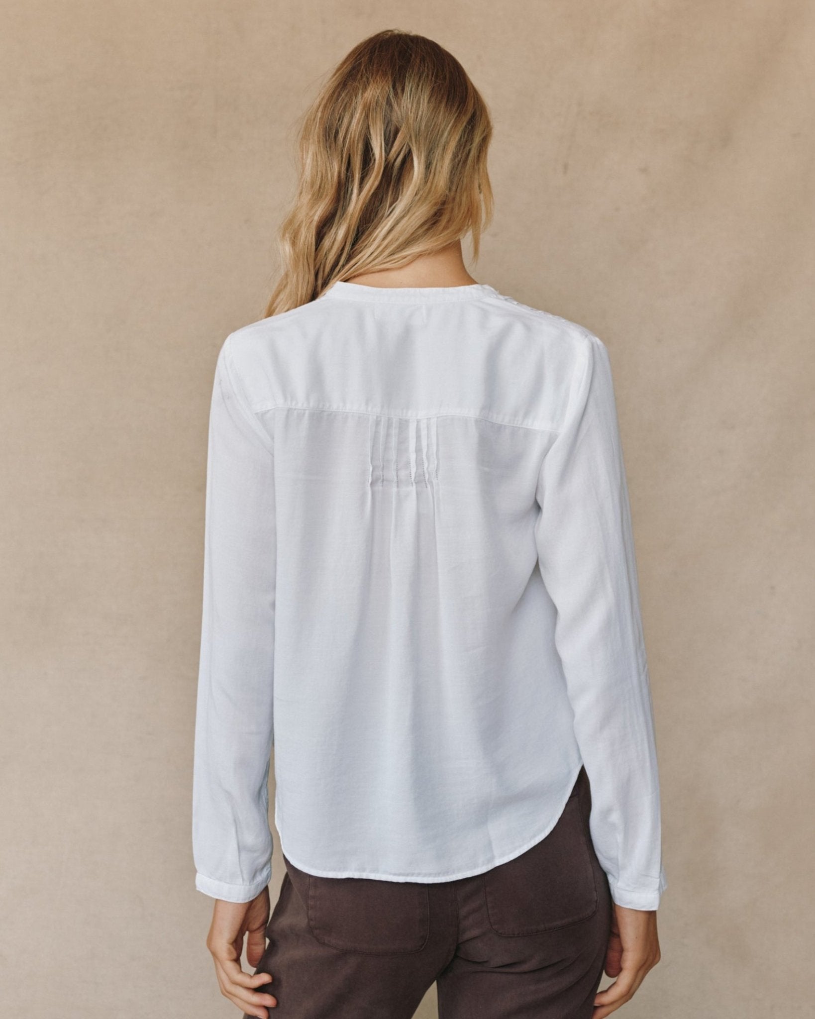 Long Sleeve Pintuck Pullover - White