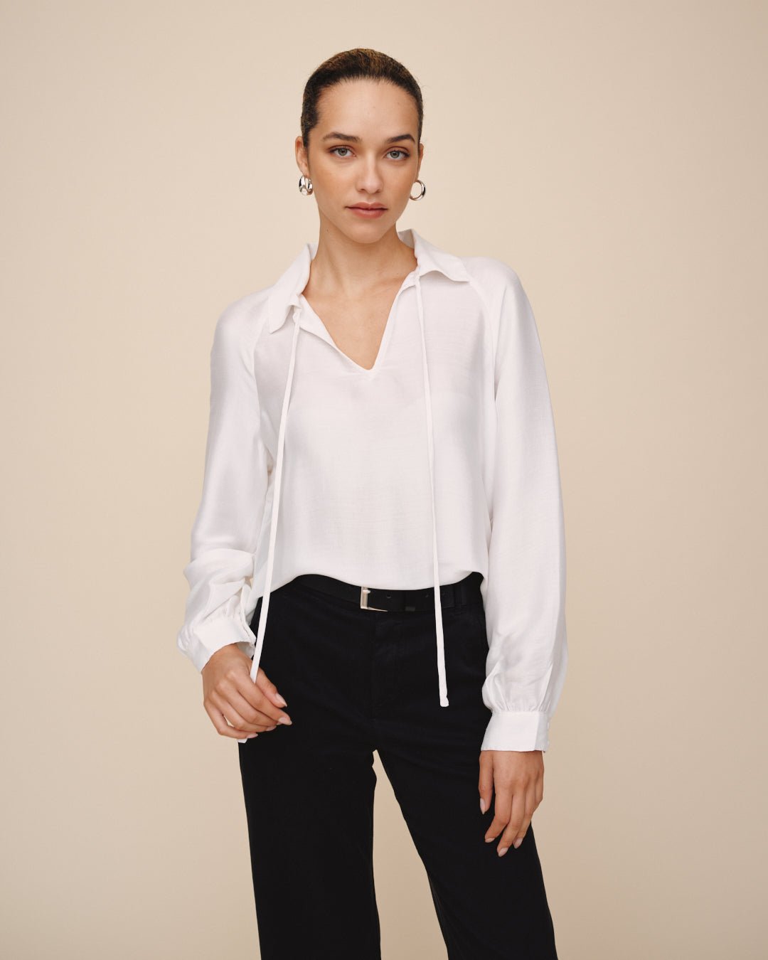 Long Sleeve Raglan Pullover- White