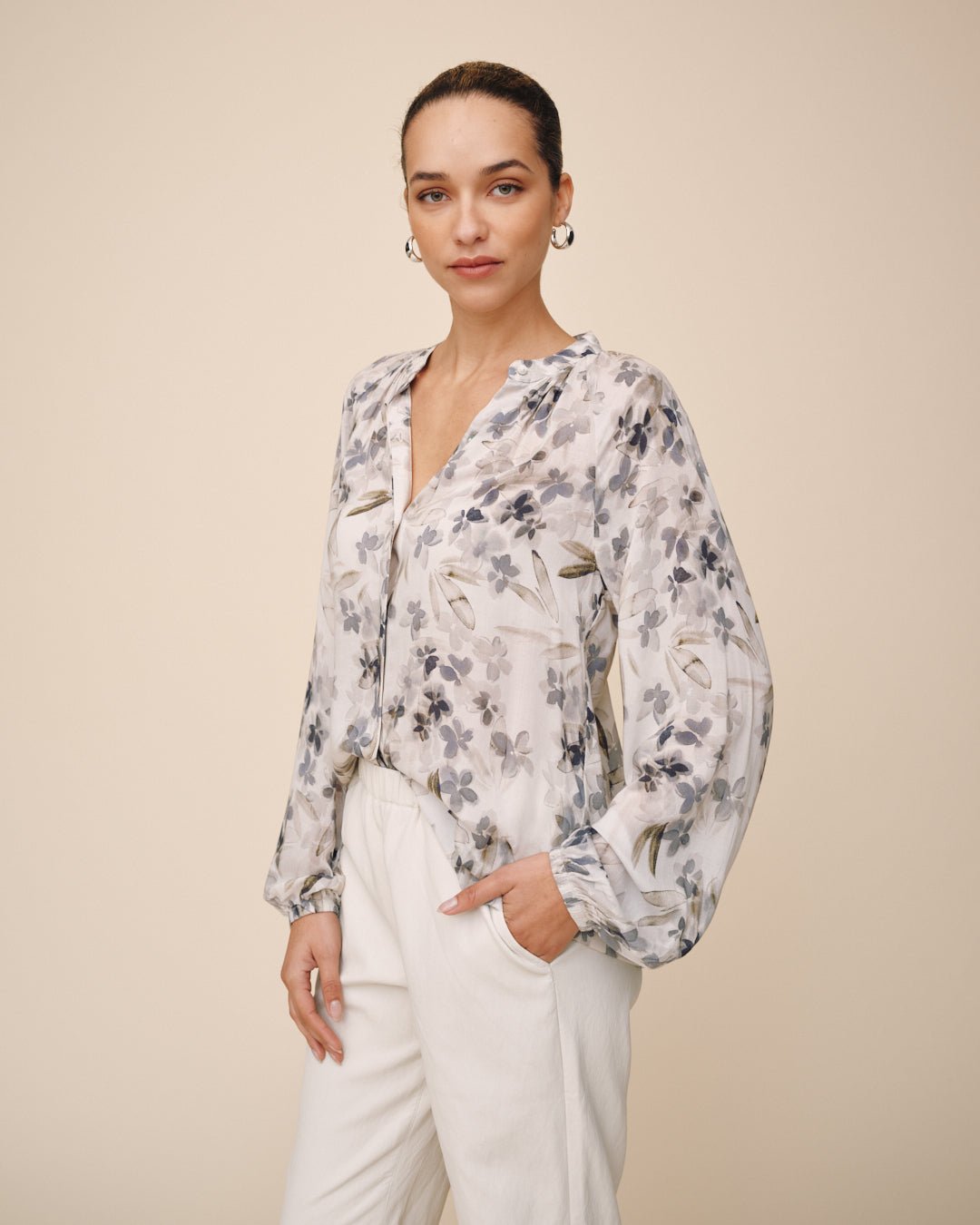 Long Sleeve Shirred Raglan Shirt - Frozen Wisteria