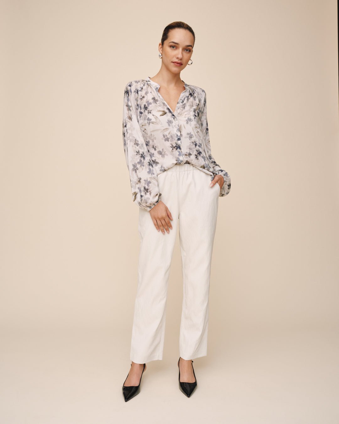 Long Sleeve Shirred Raglan Shirt - Frozen Wisteria