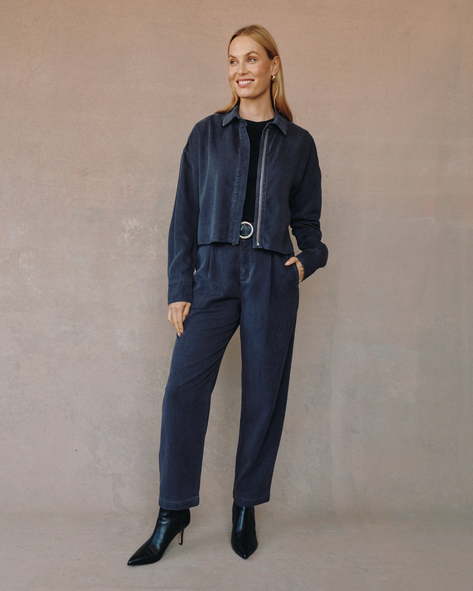 Oversized Cropped Shacket - Charcoal