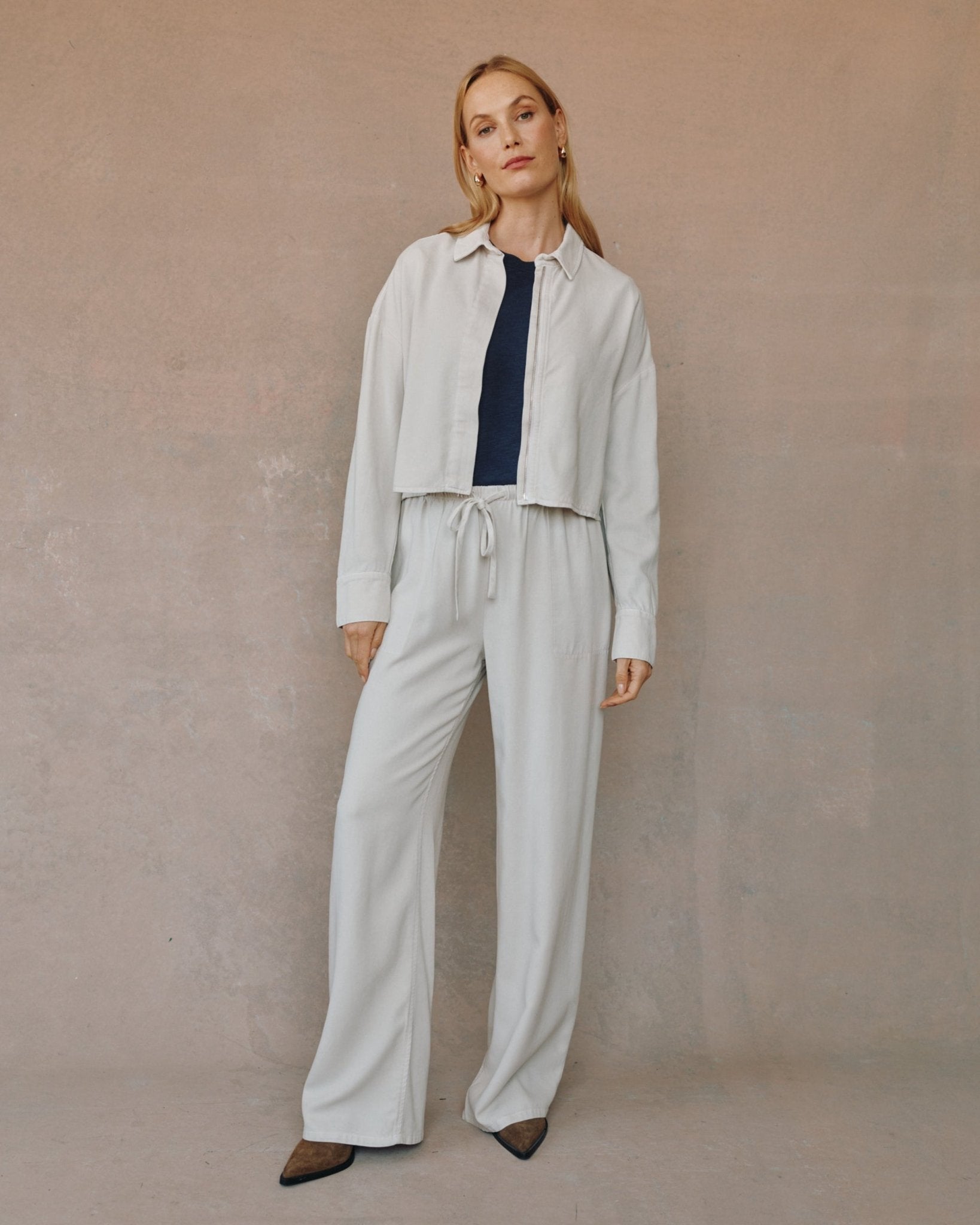 Oversized Cropped Shacket - Ivory Smoke