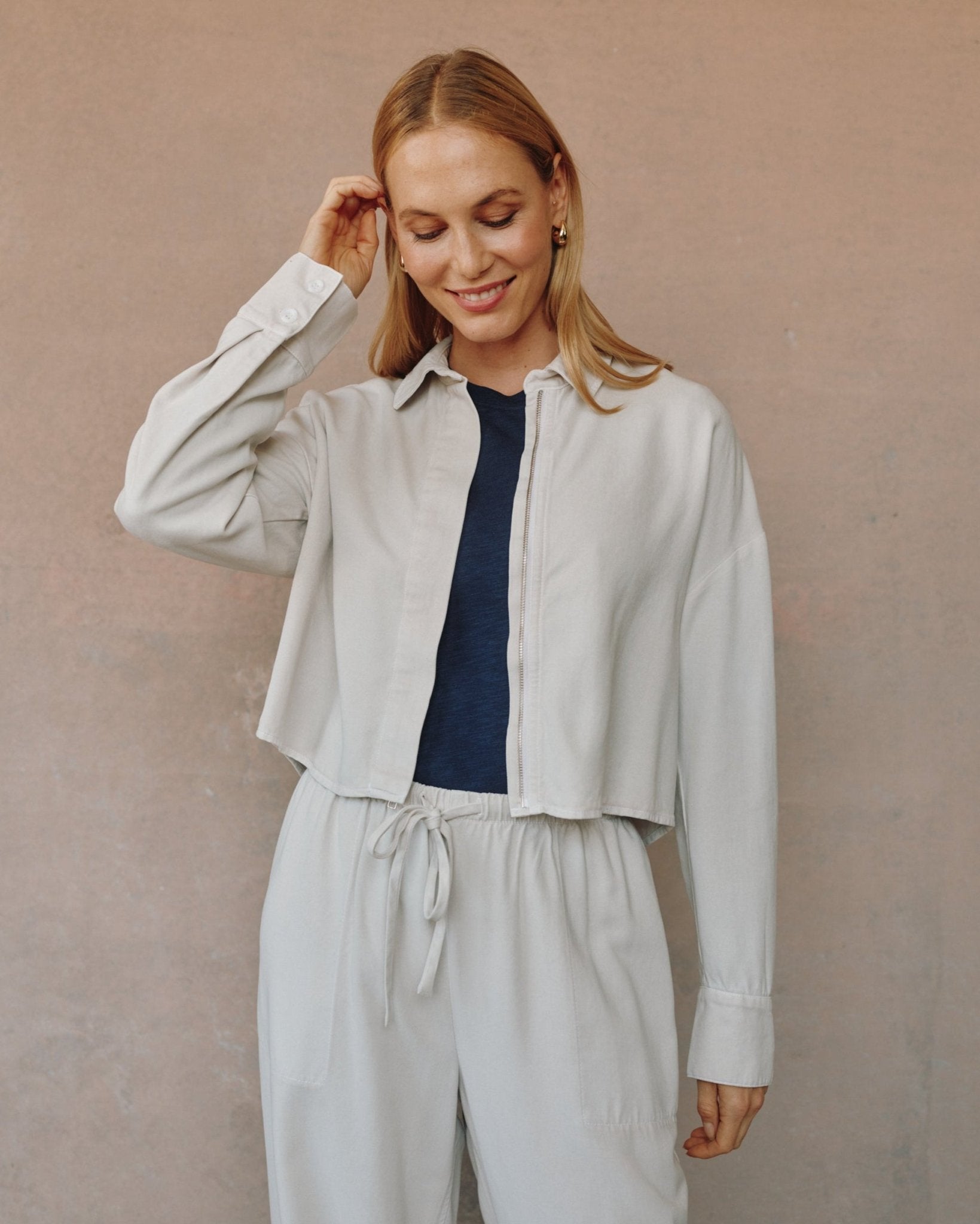 Oversized Cropped Shacket - Ivory Smoke