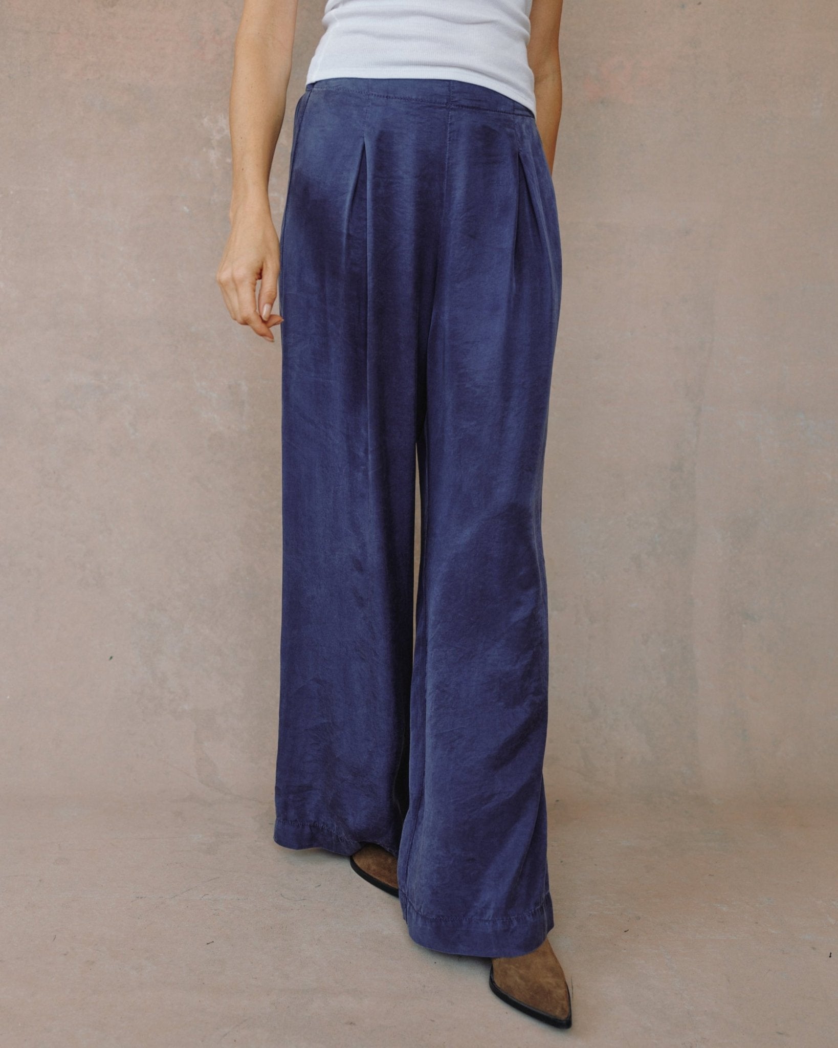 Pull On Inverted Pleat Wide Leg - Royal Navy