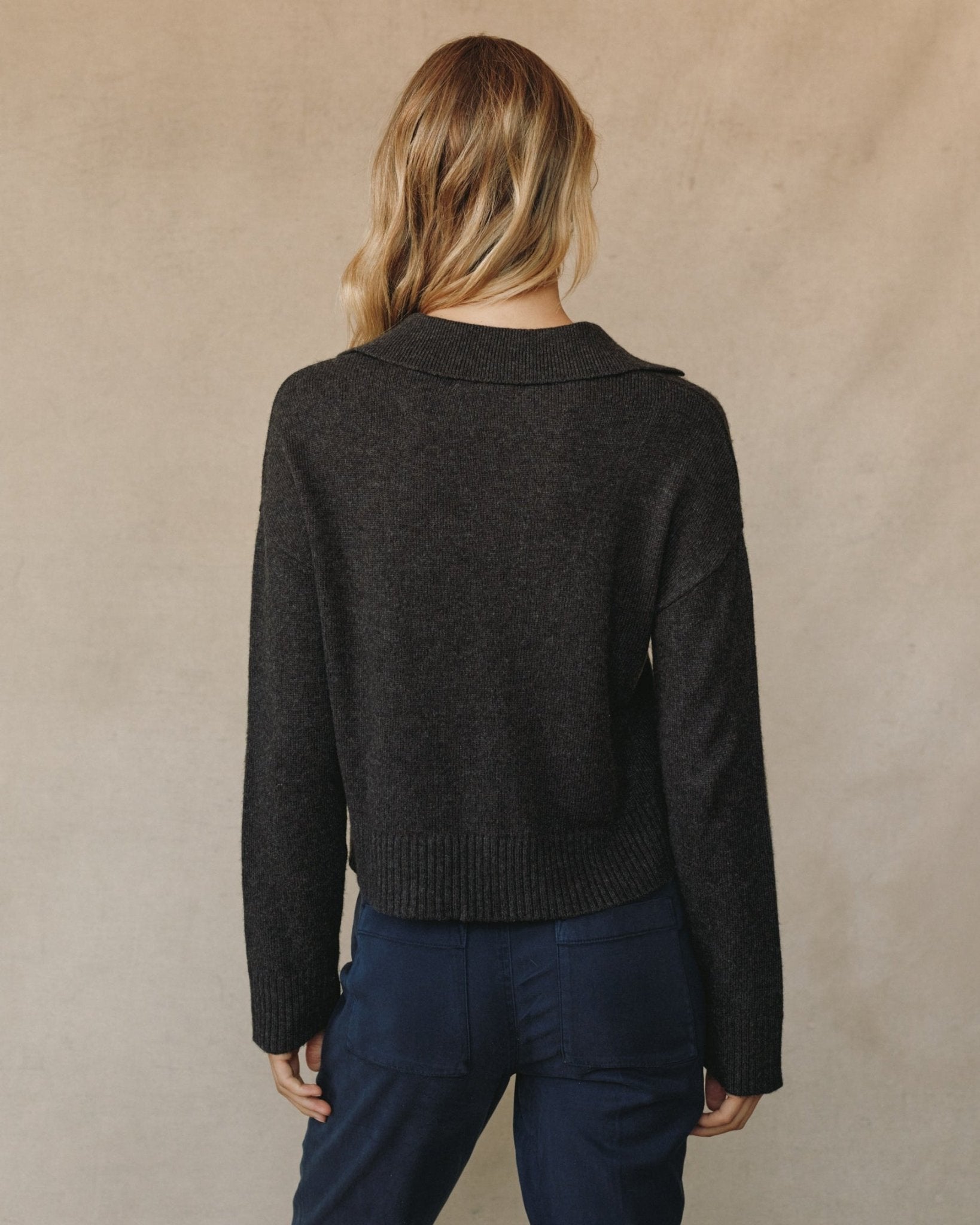 Pullover Sweater With Collar - Heather Brown