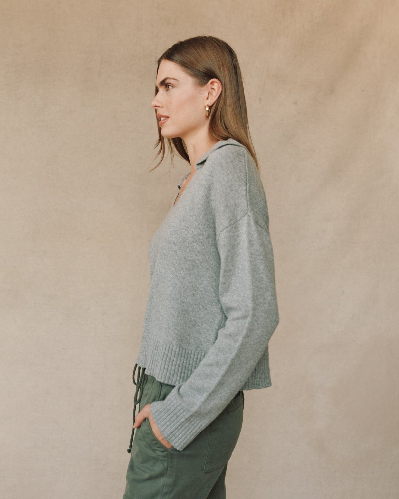 Pullover Sweater With Collar - Heather Grey