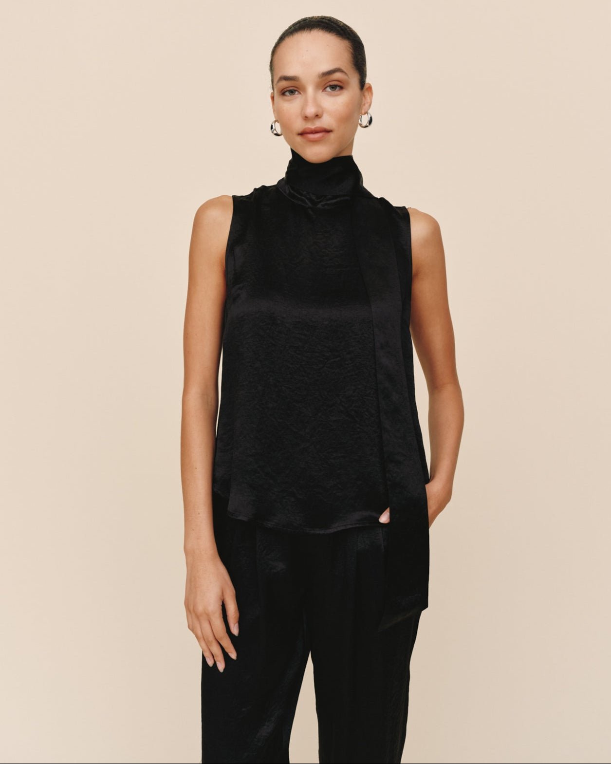 Scarf Neck Blouse - Black