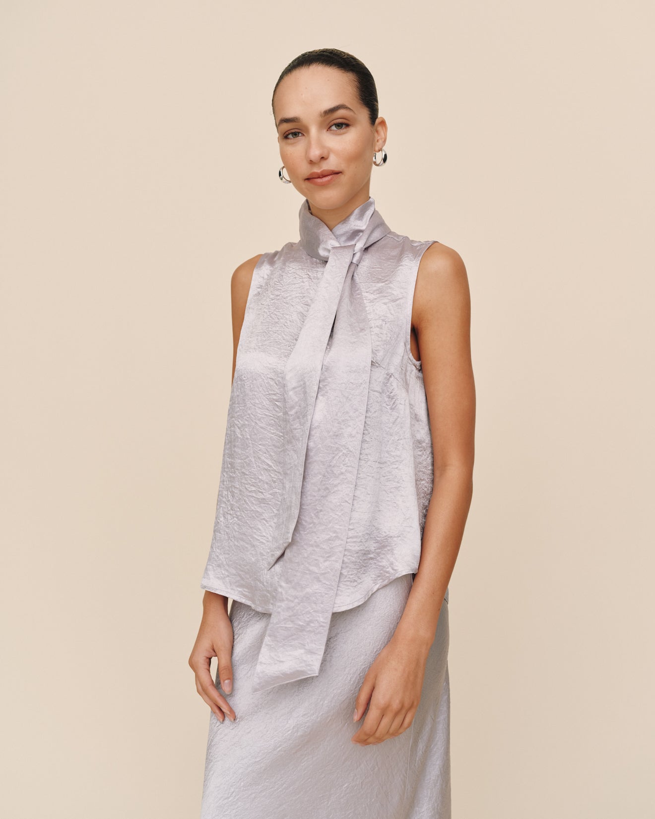 Scarf Neck Blouse - Silver