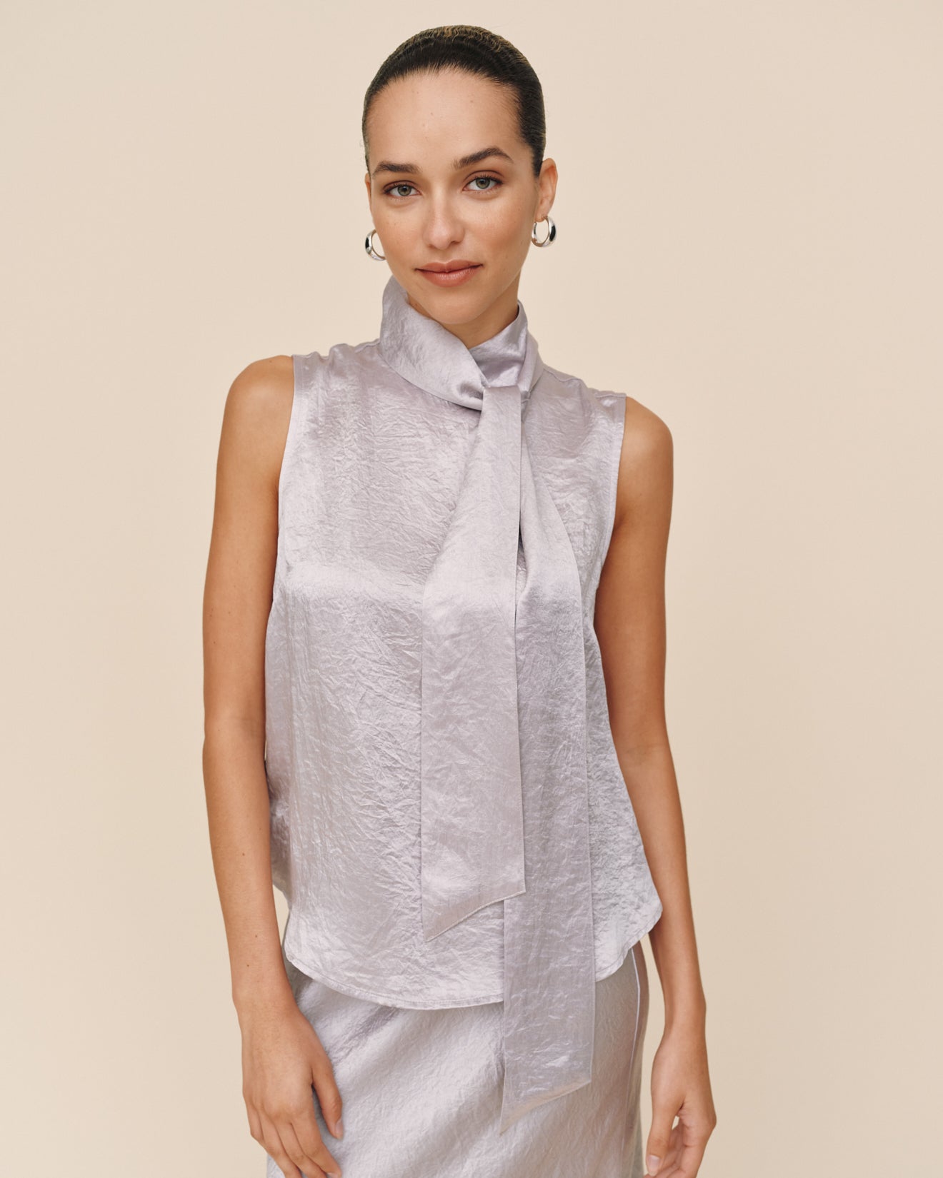 Scarf Neck Blouse - Silver