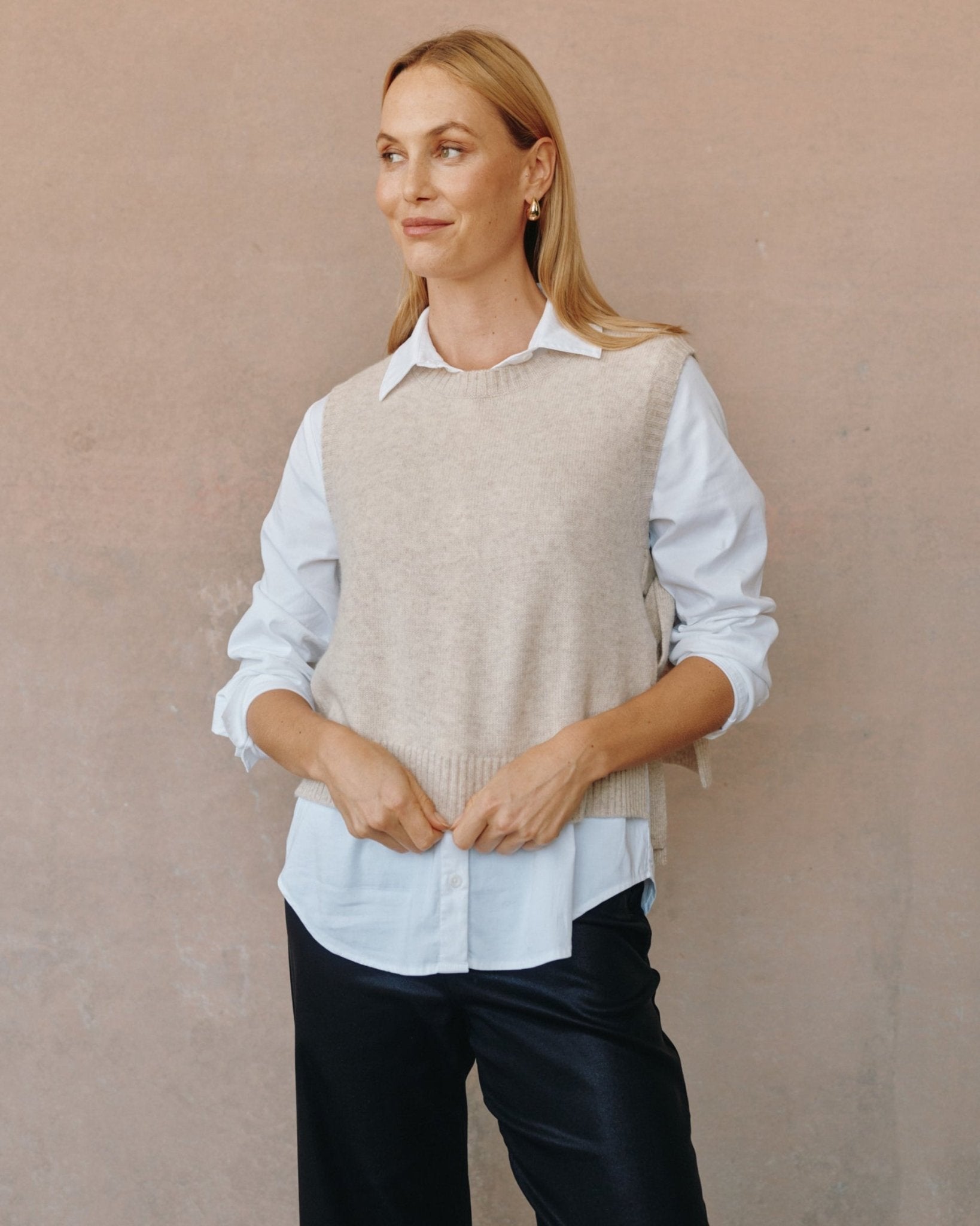 Side Tie Vest - Ivory Oat