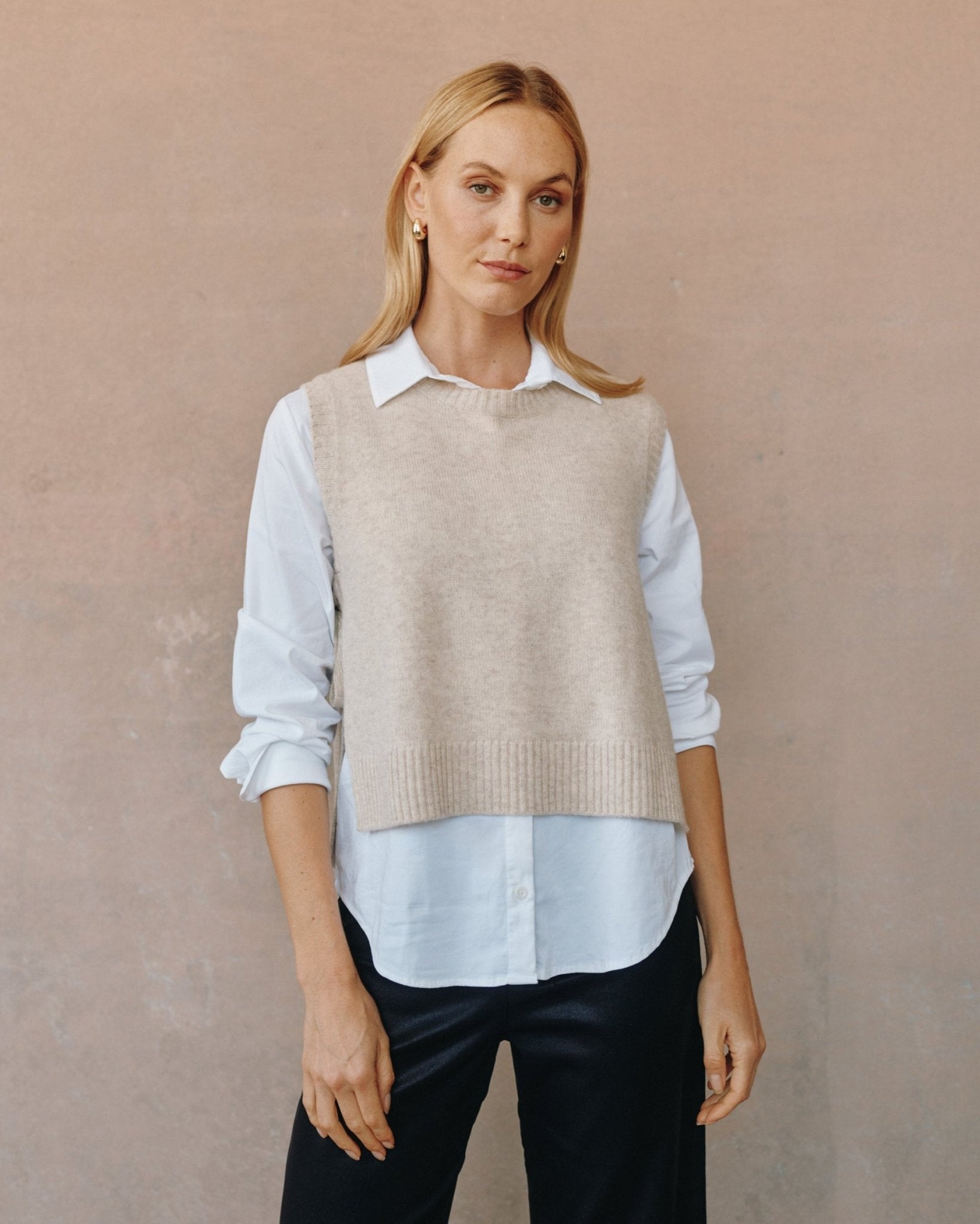 Side Tie Vest - Ivory Oat