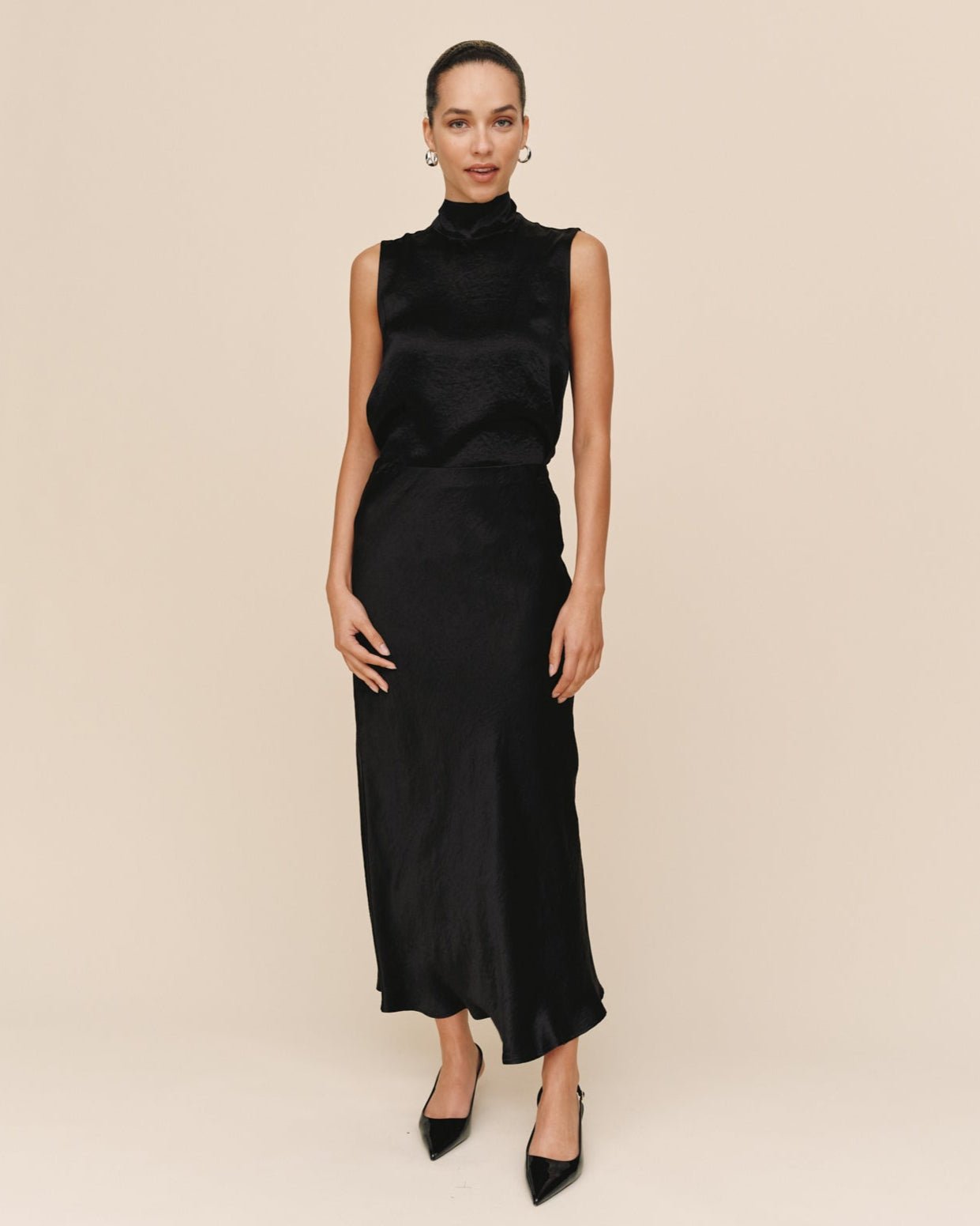 Sleek Bias Maxi Skirt - Black