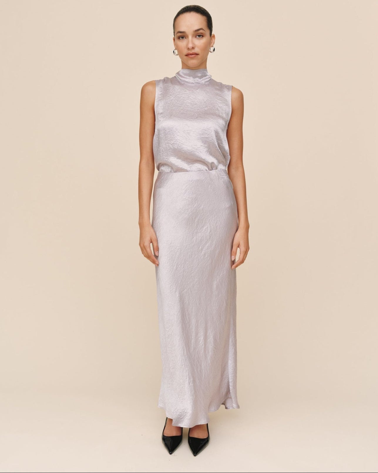 Sleek Bias Maxi Skirt - Silver