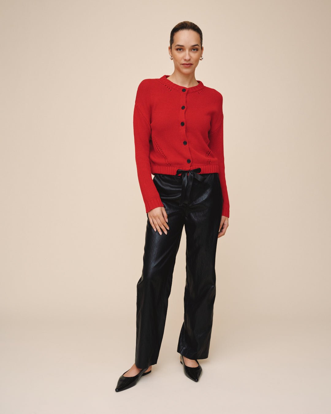 Tie Waist Cardigan - Crimson Cherry